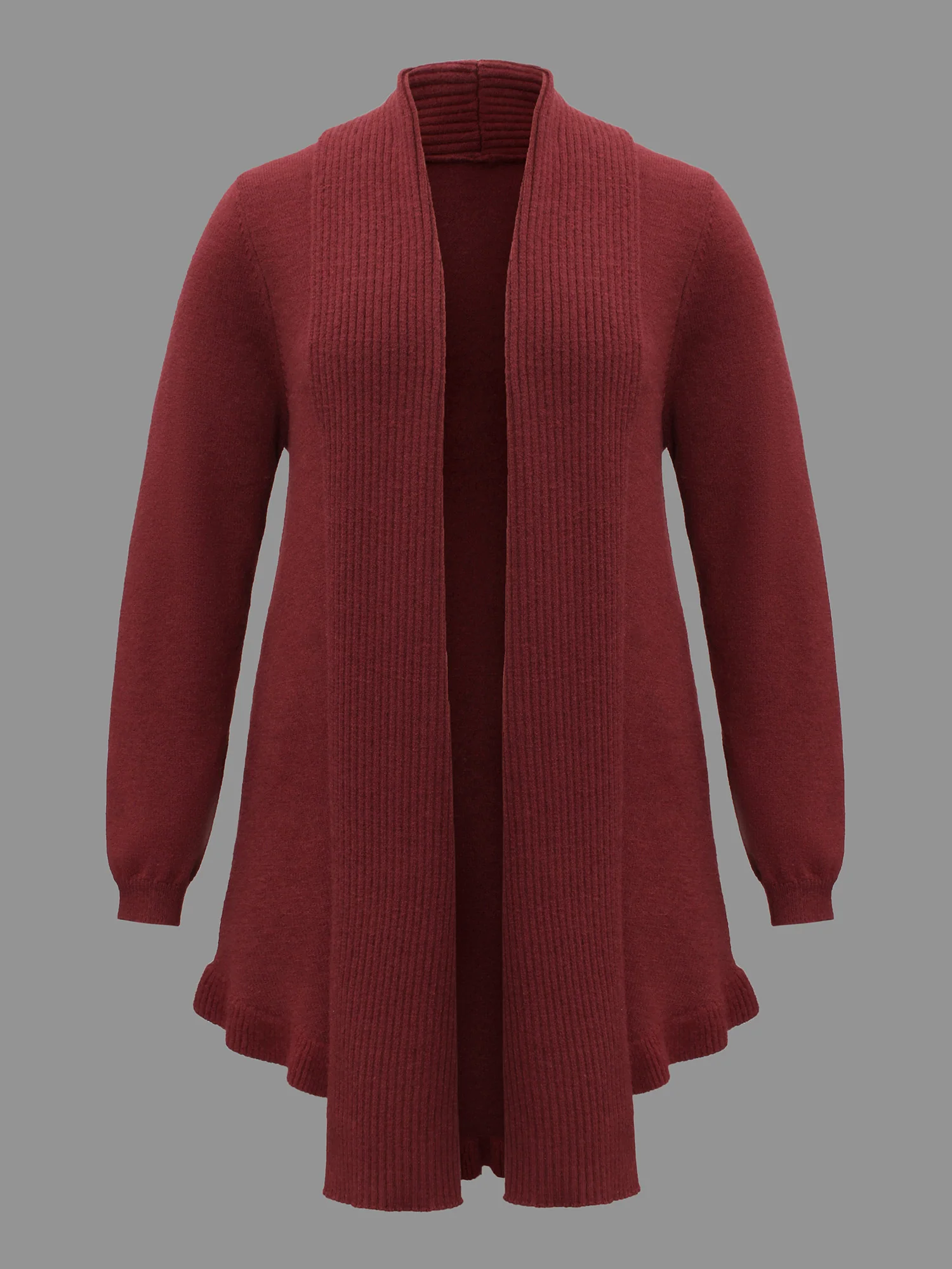 Kimono Collar Texture Knit Ruffle Hem Cardigan - Image 8