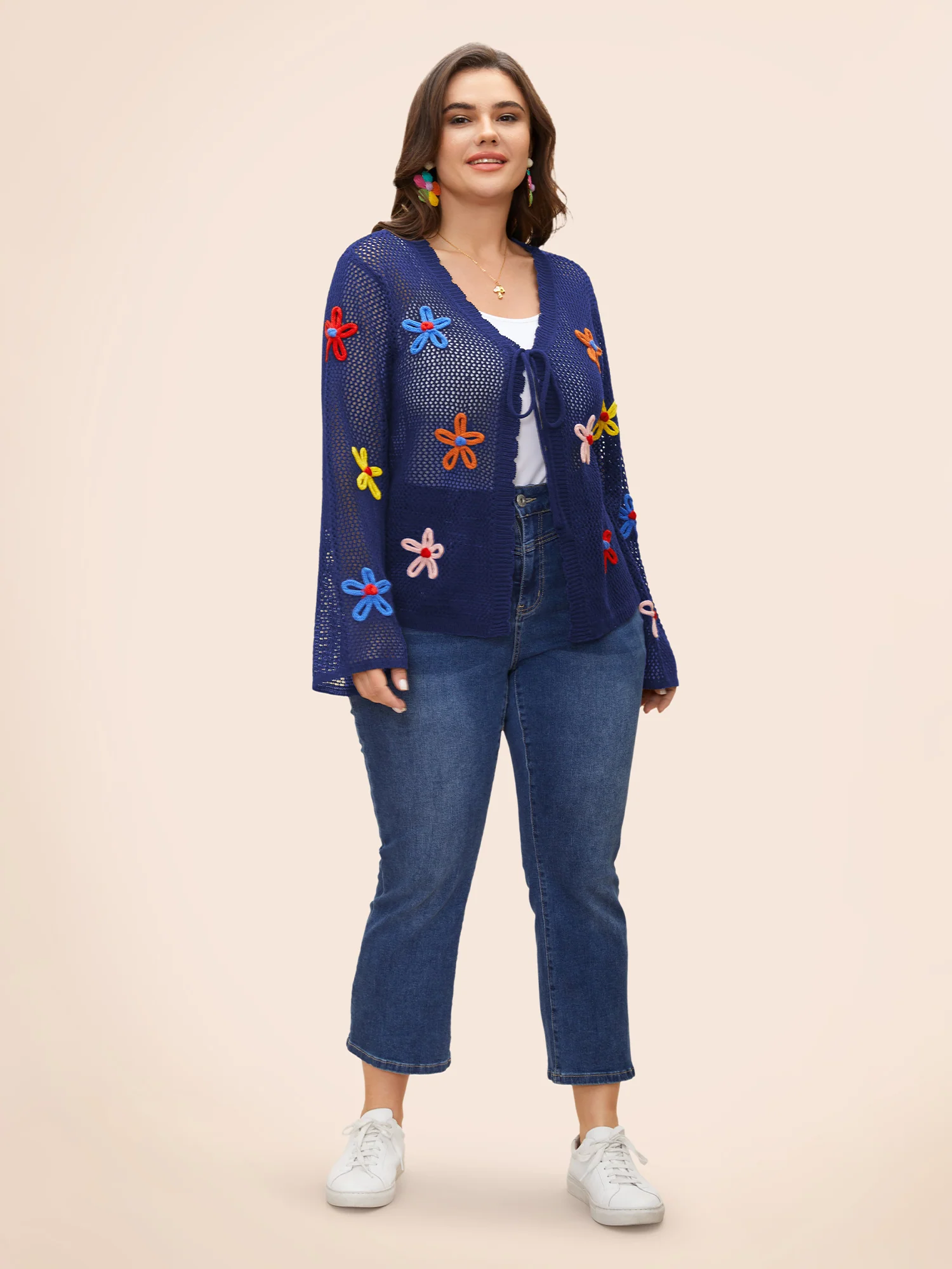 Knit Floral Front Tie Cardigan - Image 10