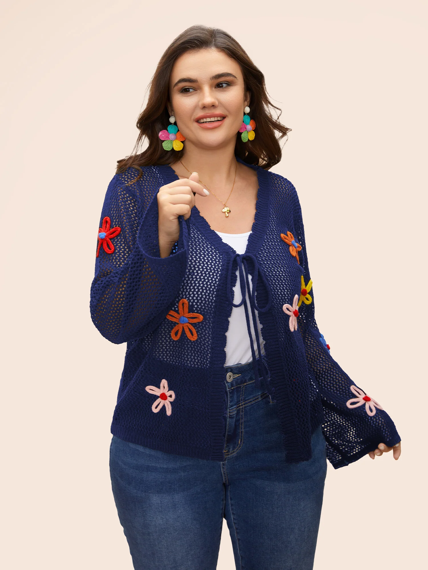 Knit Floral Front Tie Cardigan - Image 11