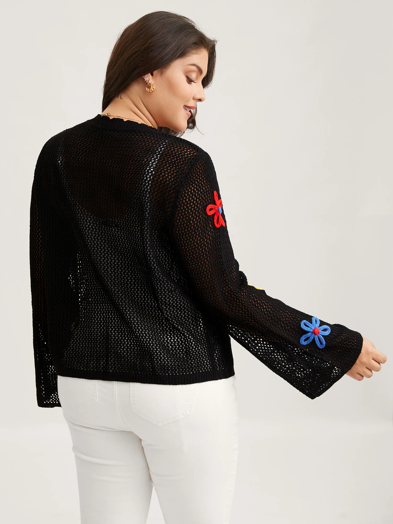 Knit Floral Front Tie Cardigan - Image 4