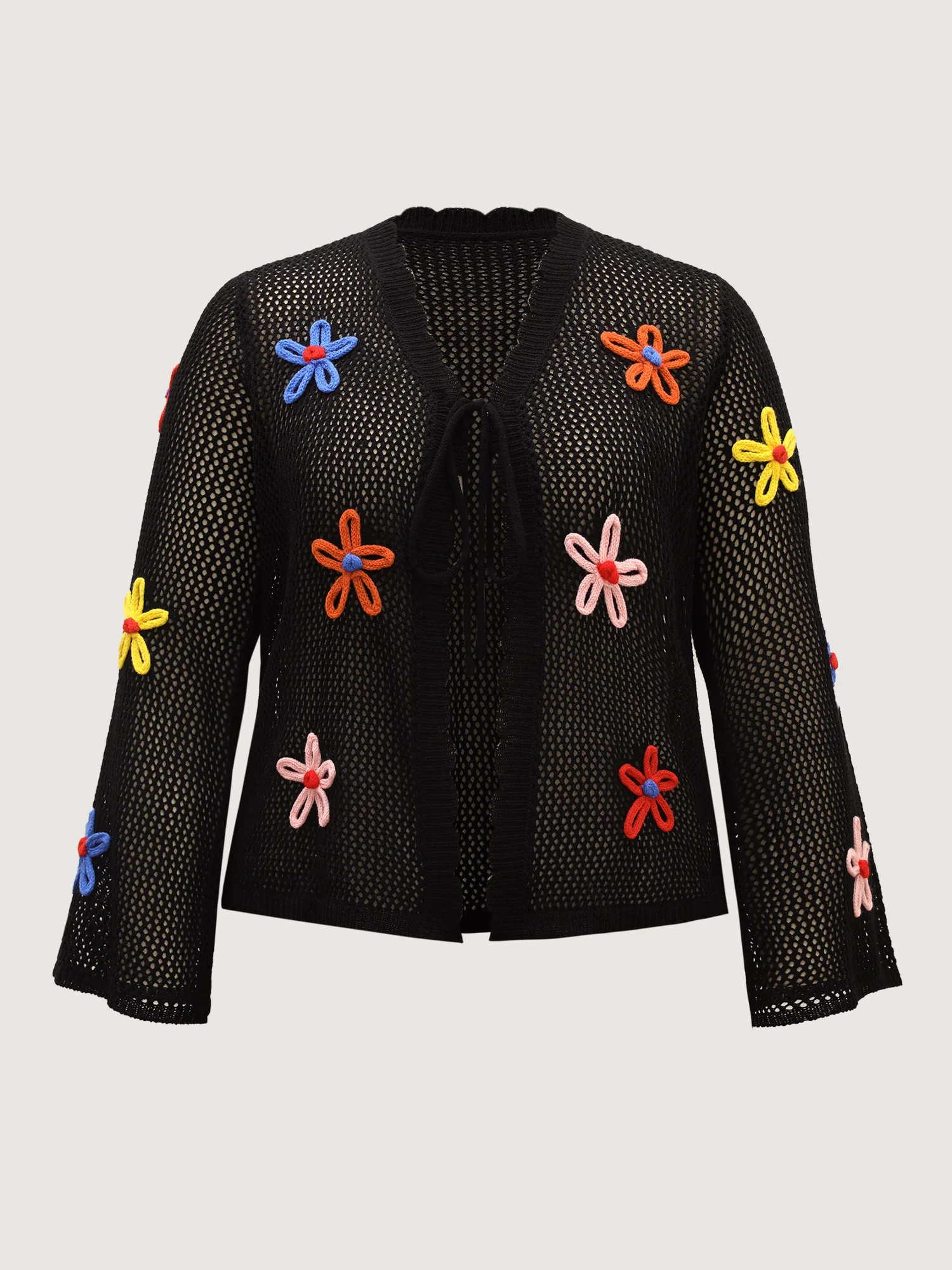 Knit Floral Front Tie Cardigan - Image 5