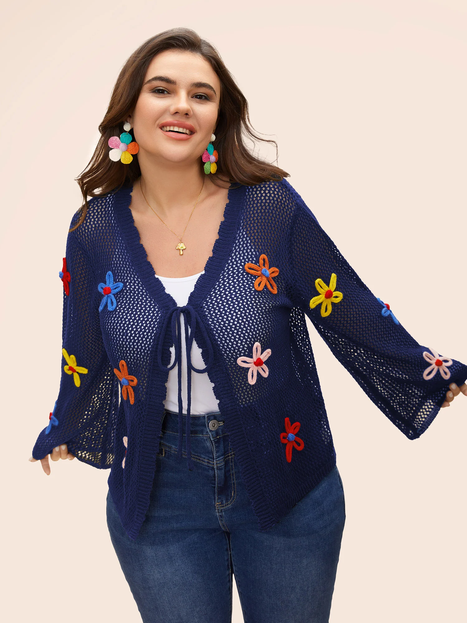 Knit Floral Front Tie Cardigan - Image 8