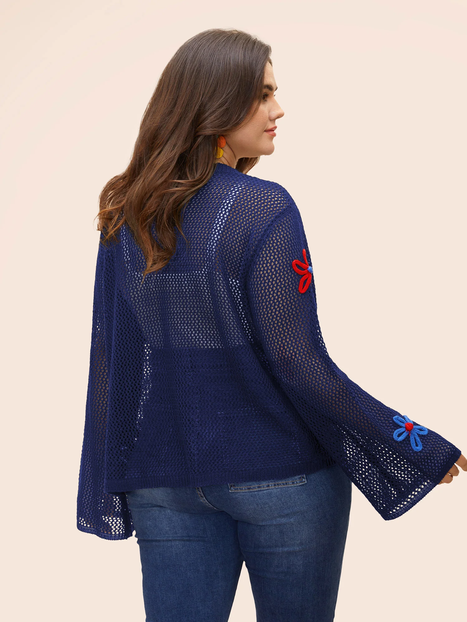 Knit Floral Front Tie Cardigan - Image 9