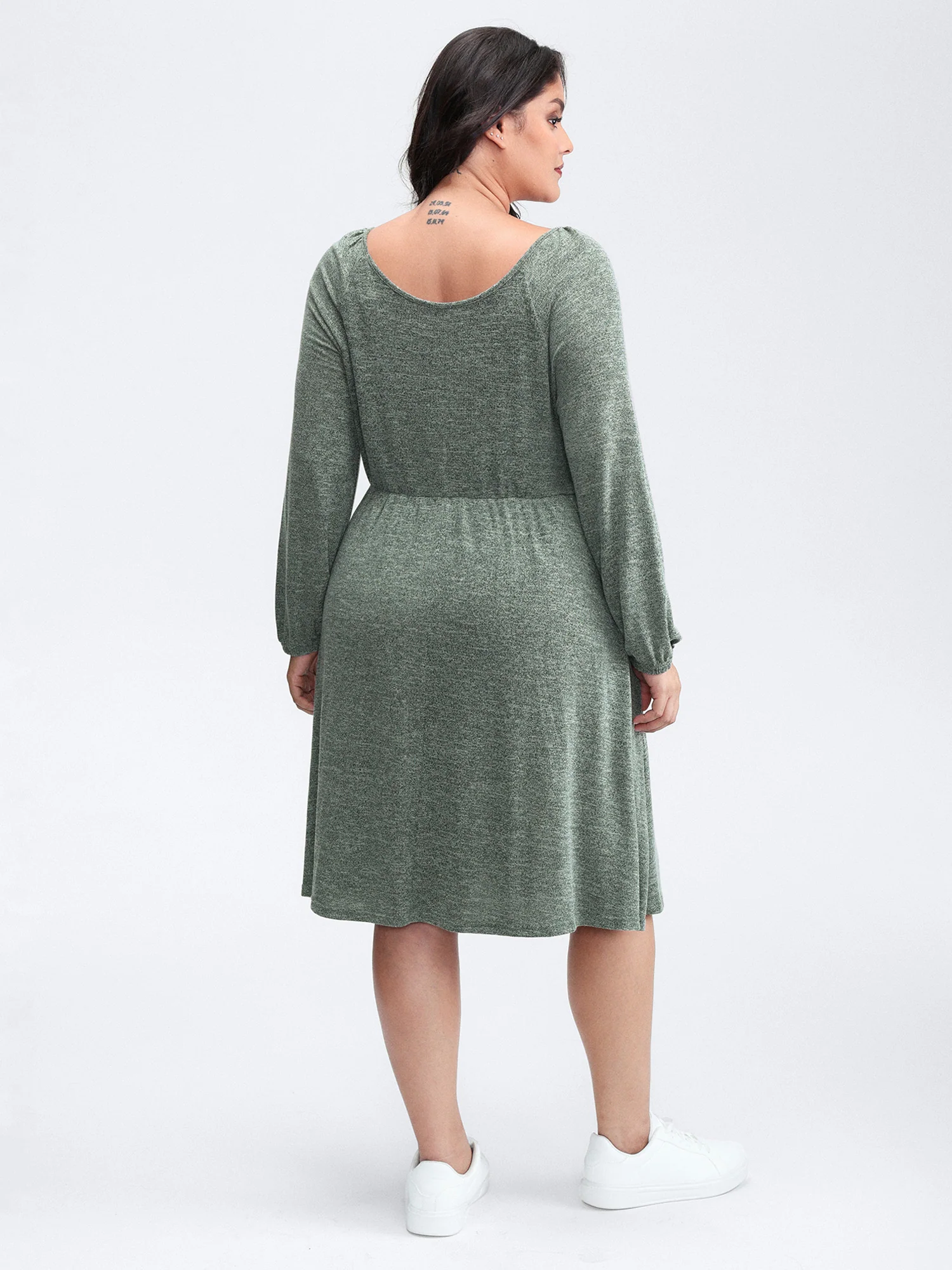 Knit Textured Stretchy Shirred Knee-Length Dress - Image 5