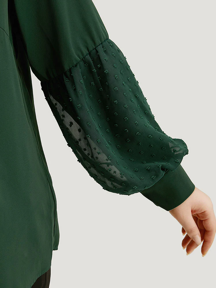 Knot Neck Lace Patchwork Lantern Sleeve Blouse - Image 6