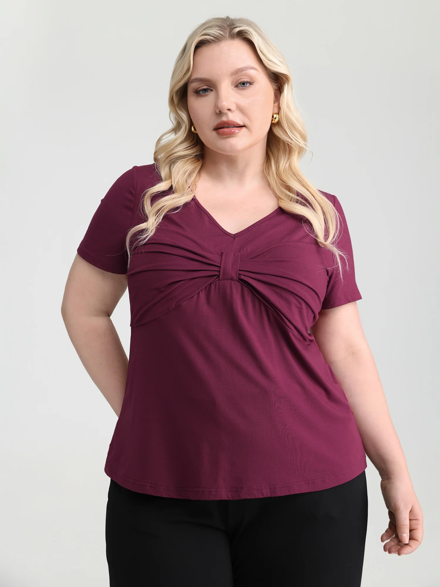 Knotted Bodice Deep V-Neckline Knit Top - Image 2