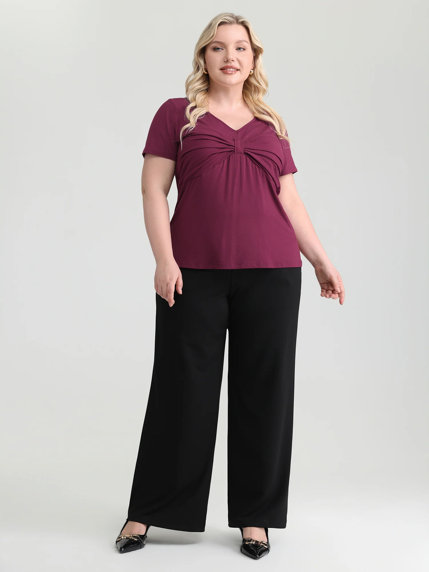 Knotted Bodice Deep V-Neckline Knit Top - Image 3