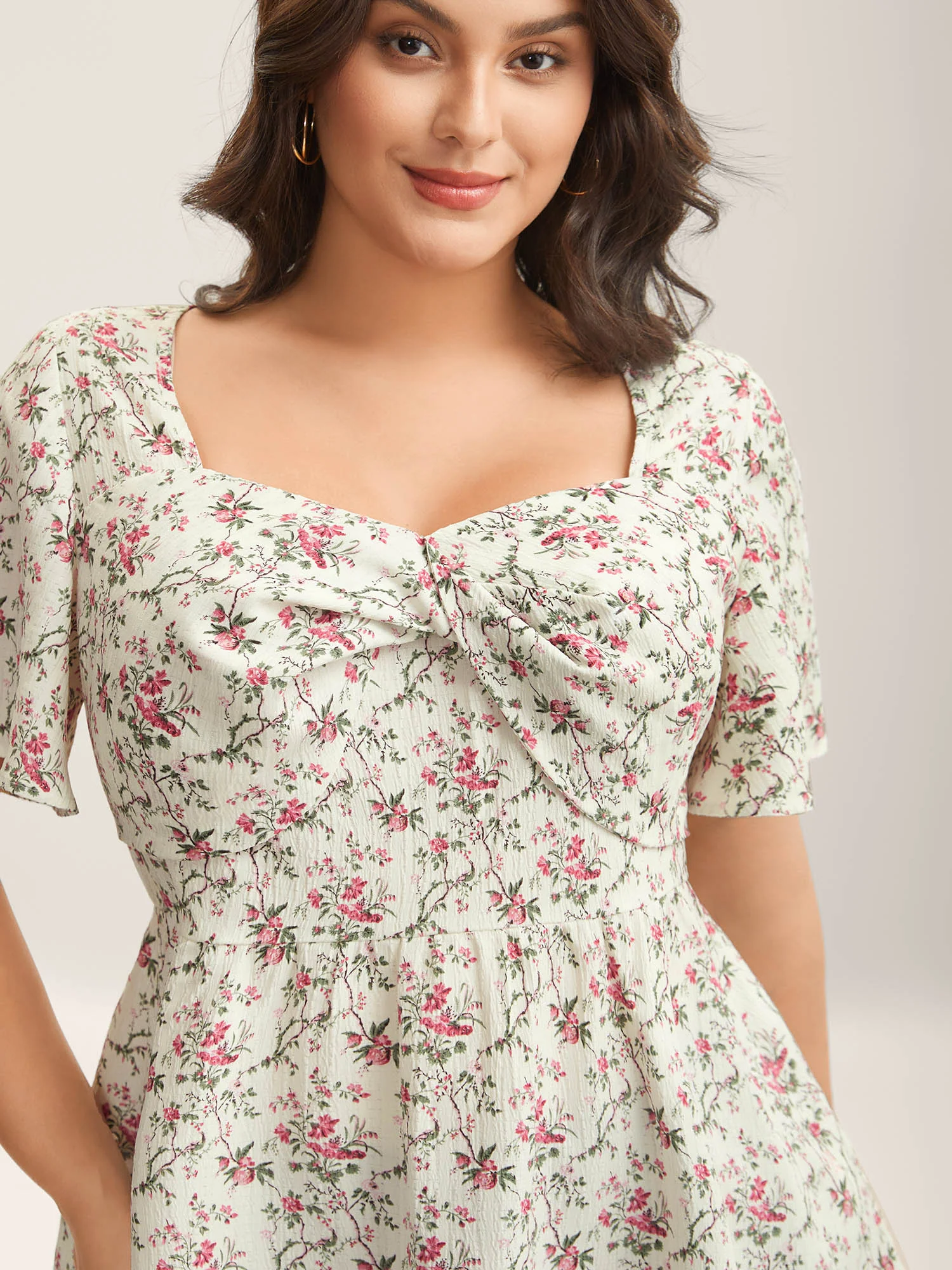 Knotted Floral Print Flared Sleeve Blouse - Image 2