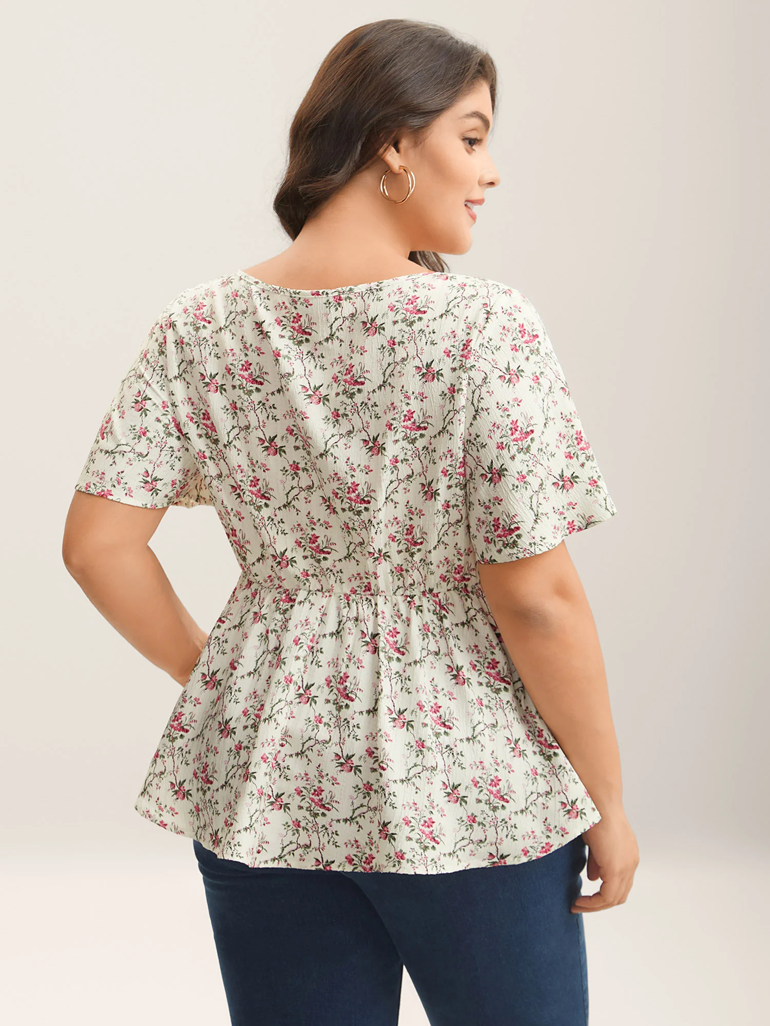 Knotted Floral Print Flared Sleeve Blouse - Image 4