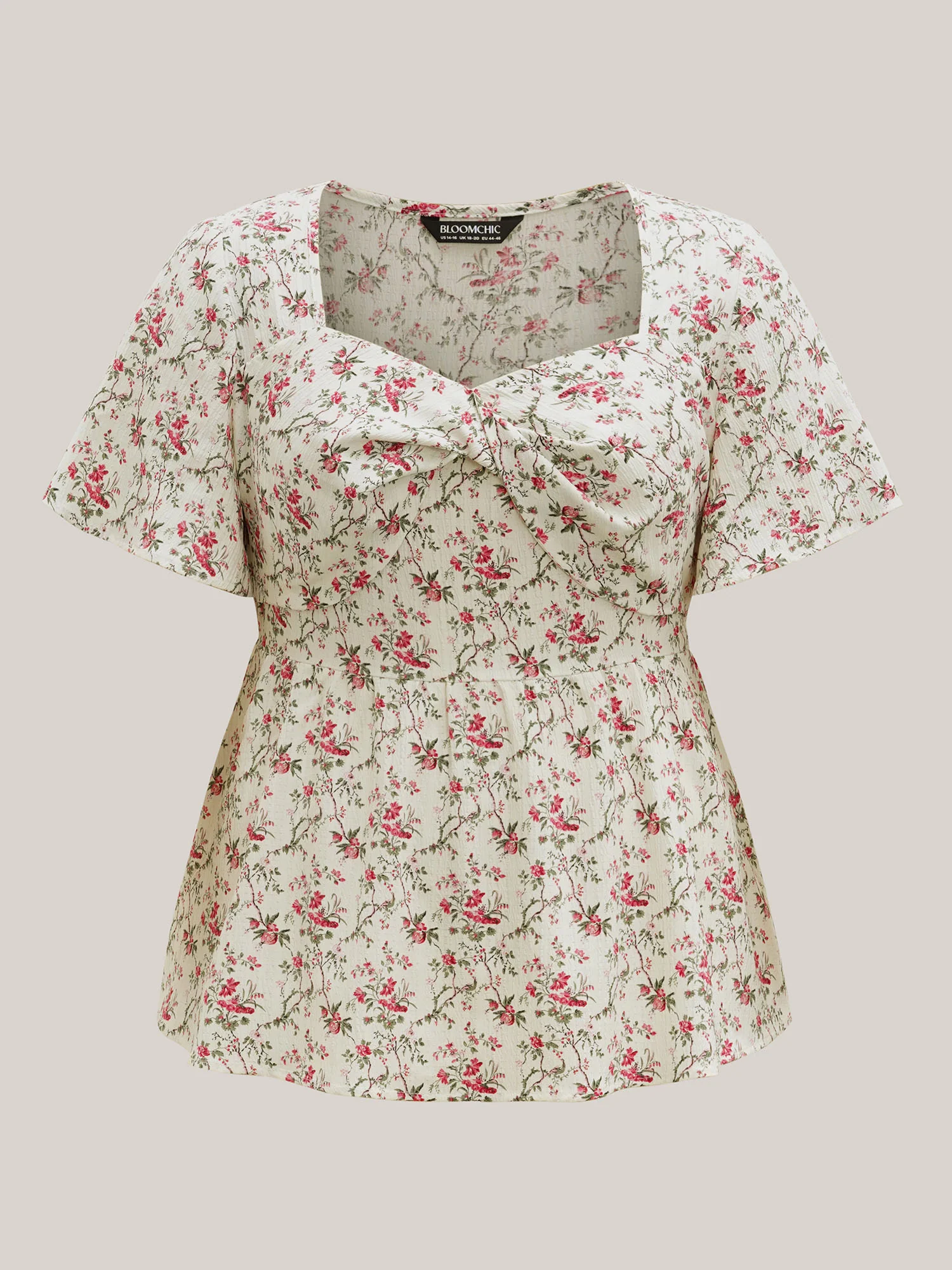 Knotted Floral Print Flared Sleeve Blouse - Image 7