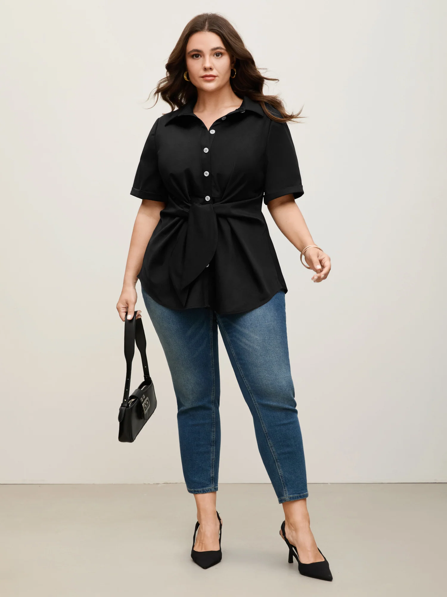 Knotted Front Asymmetrical Hem Blouse - Image 12