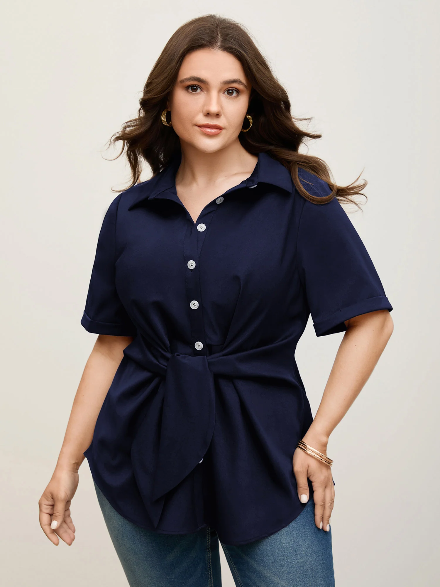 Knotted Front Asymmetrical Hem Blouse - Image 14