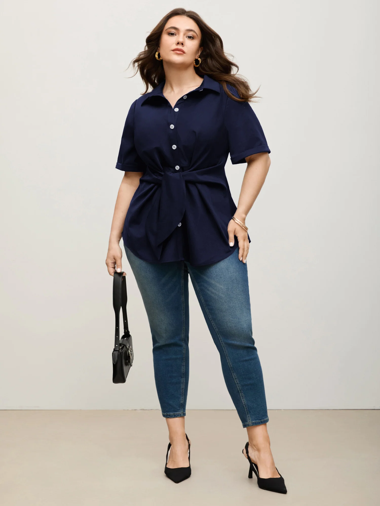 Knotted Front Asymmetrical Hem Blouse - Image 17