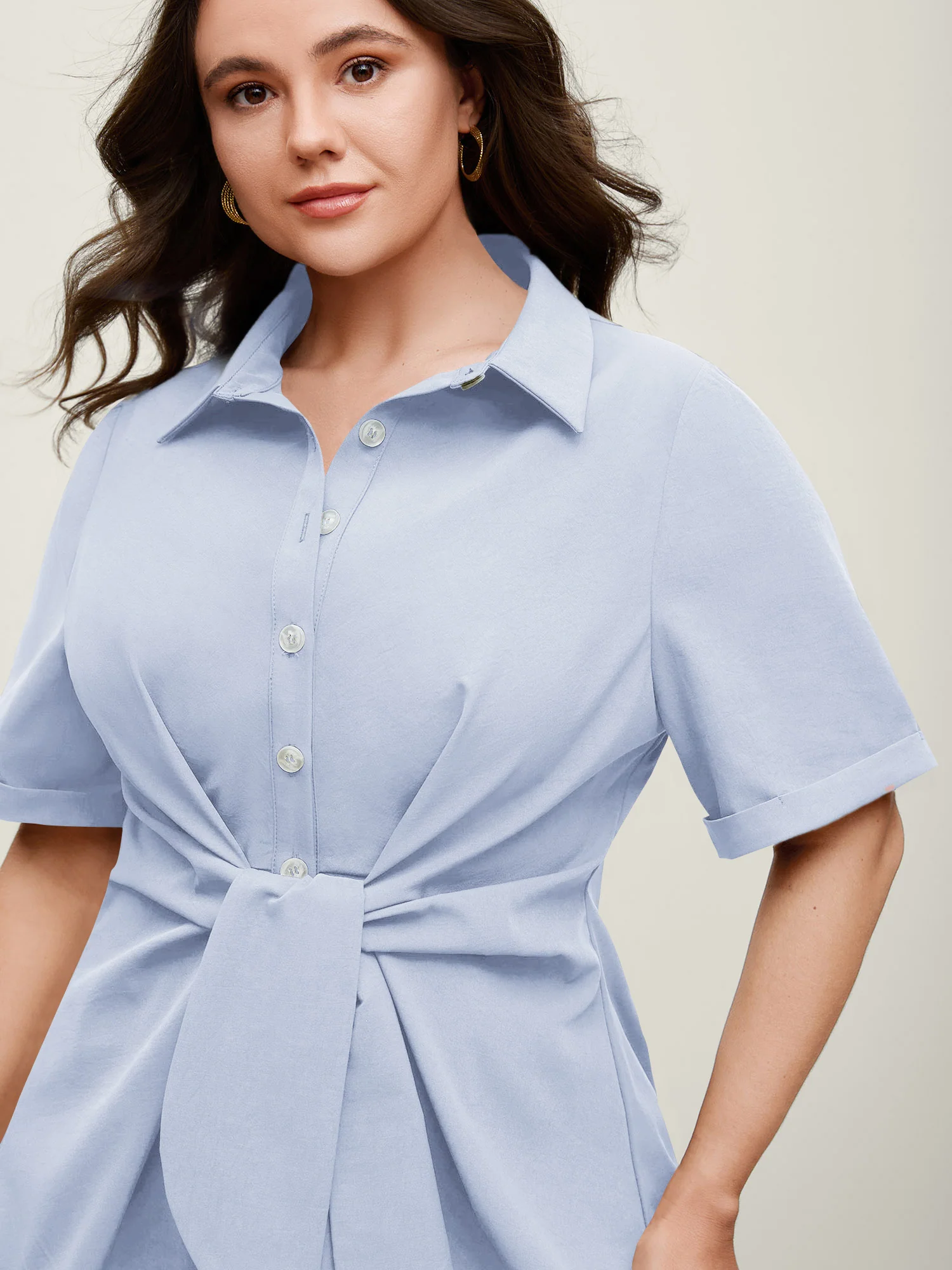 Knotted Front Asymmetrical Hem Blouse - Image 18