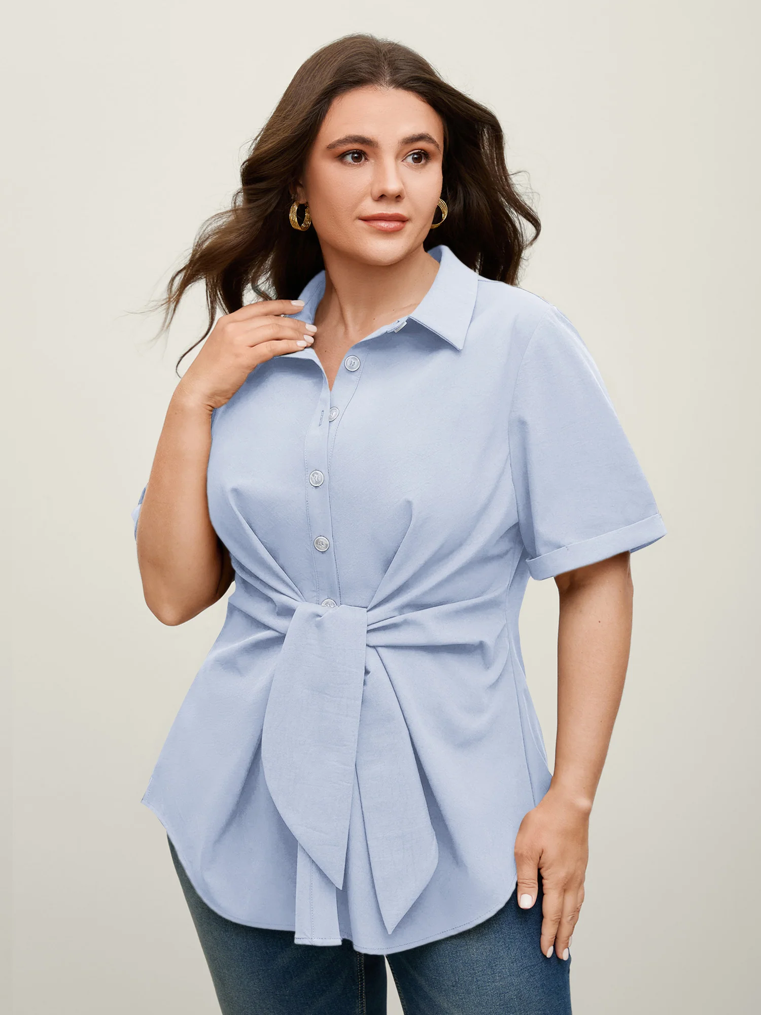 Knotted Front Asymmetrical Hem Blouse - Image 19