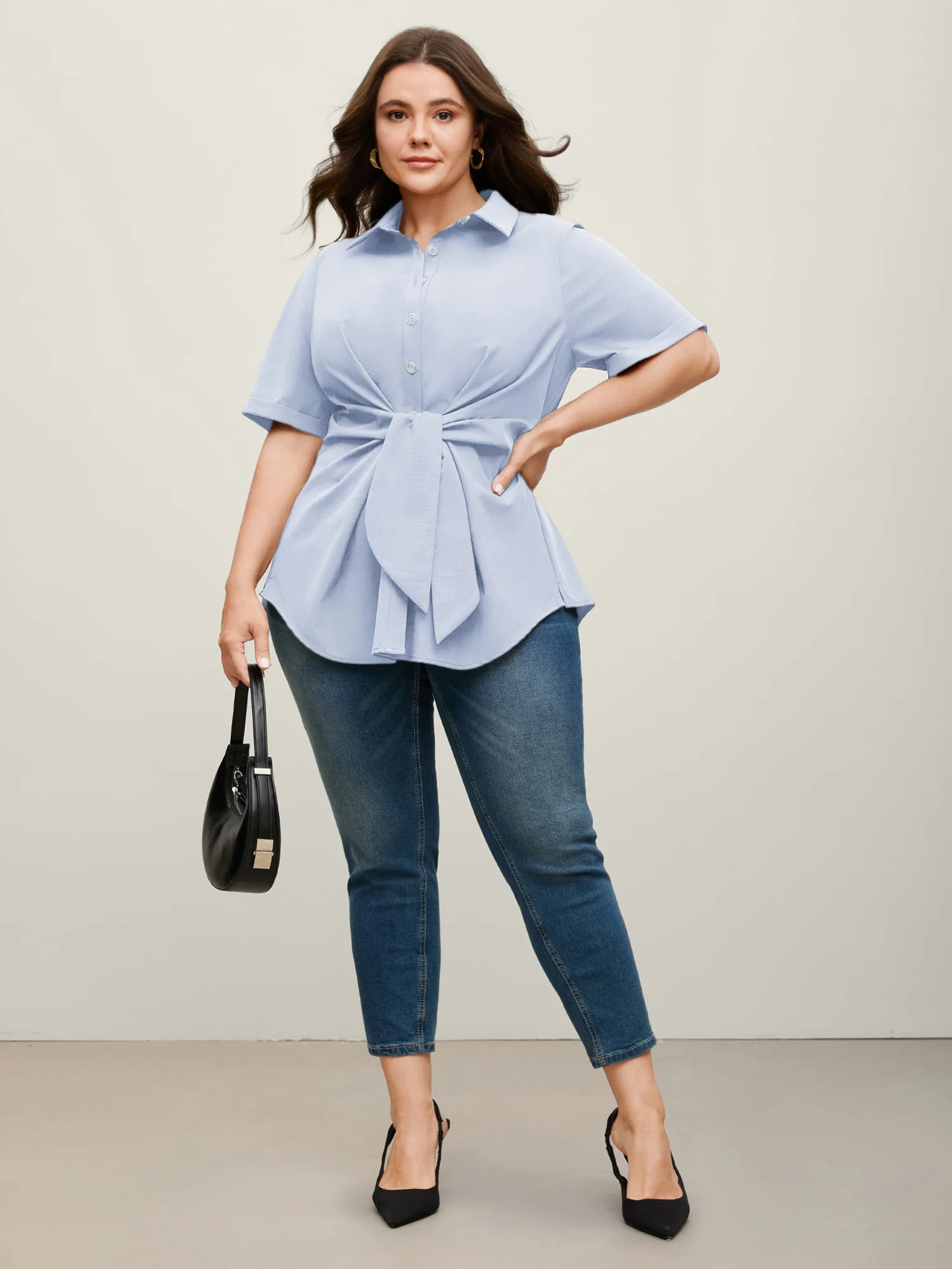 Knotted Front Asymmetrical Hem Blouse - Image 20