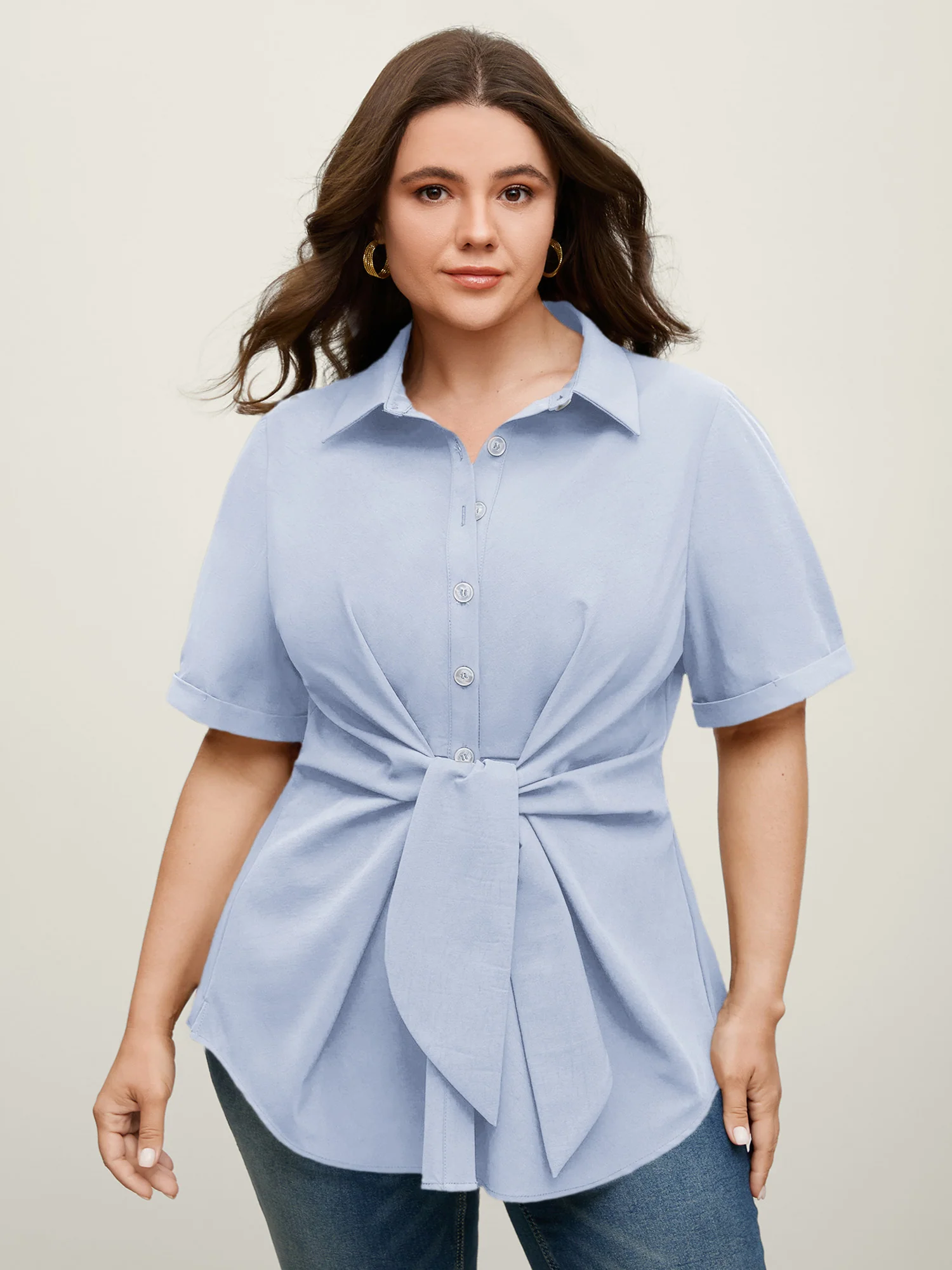 Knotted Front Asymmetrical Hem Blouse - Image 22