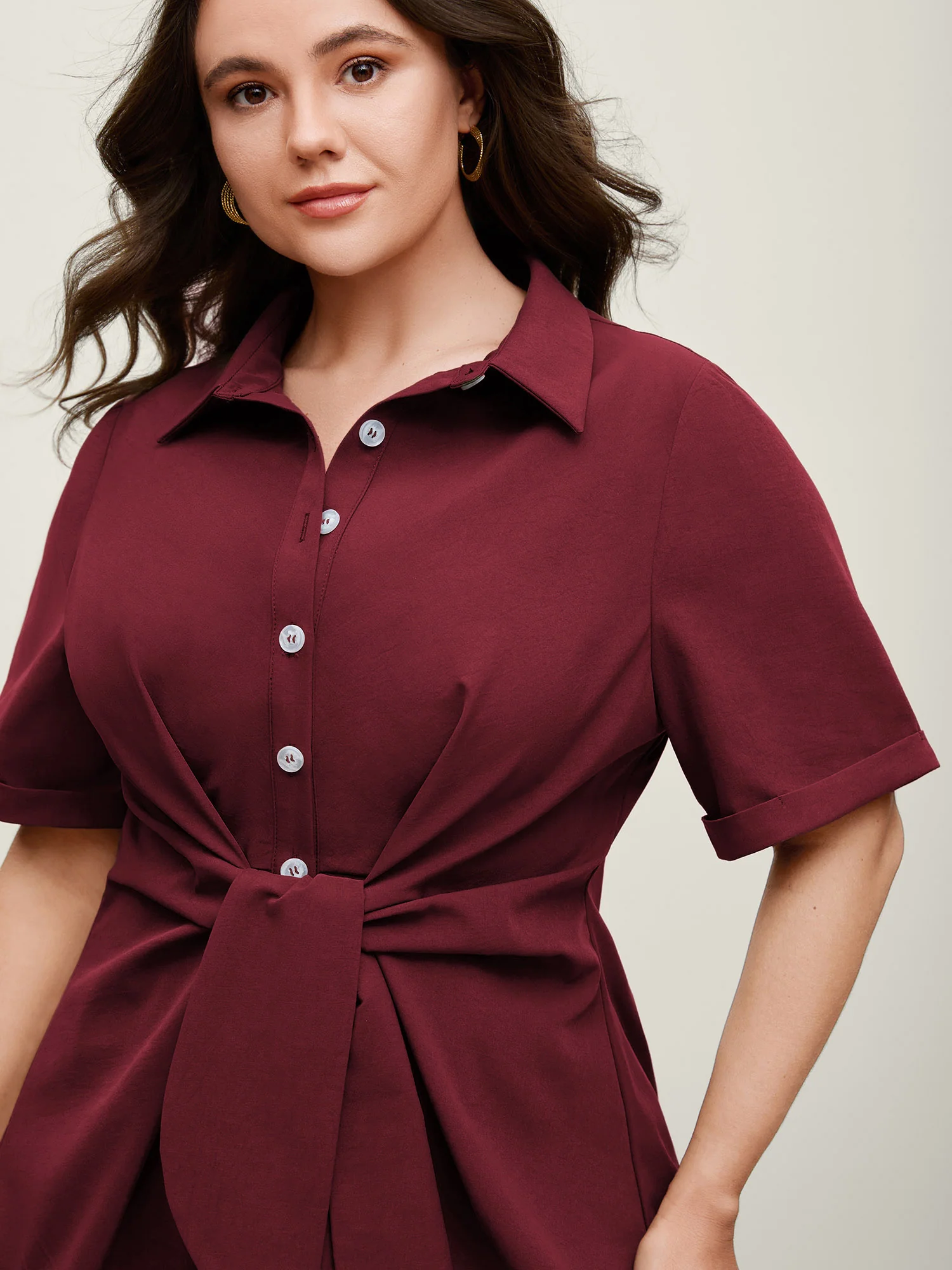 Knotted Front Asymmetrical Hem Blouse - Image 23