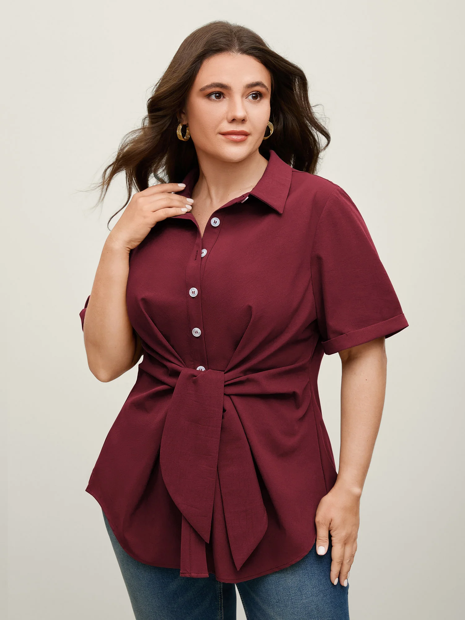 Knotted Front Asymmetrical Hem Blouse - Image 24