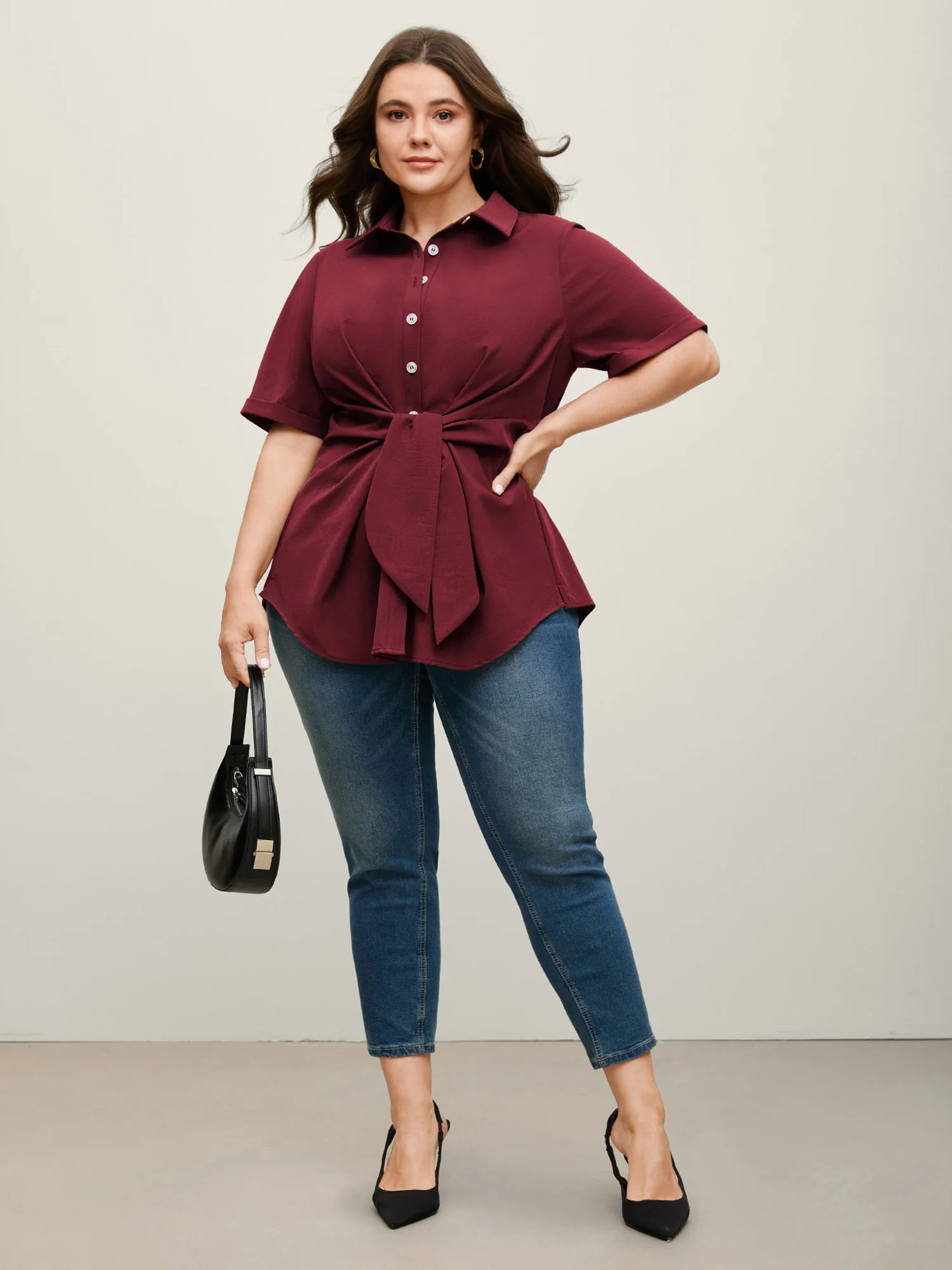Knotted Front Asymmetrical Hem Blouse - Image 25