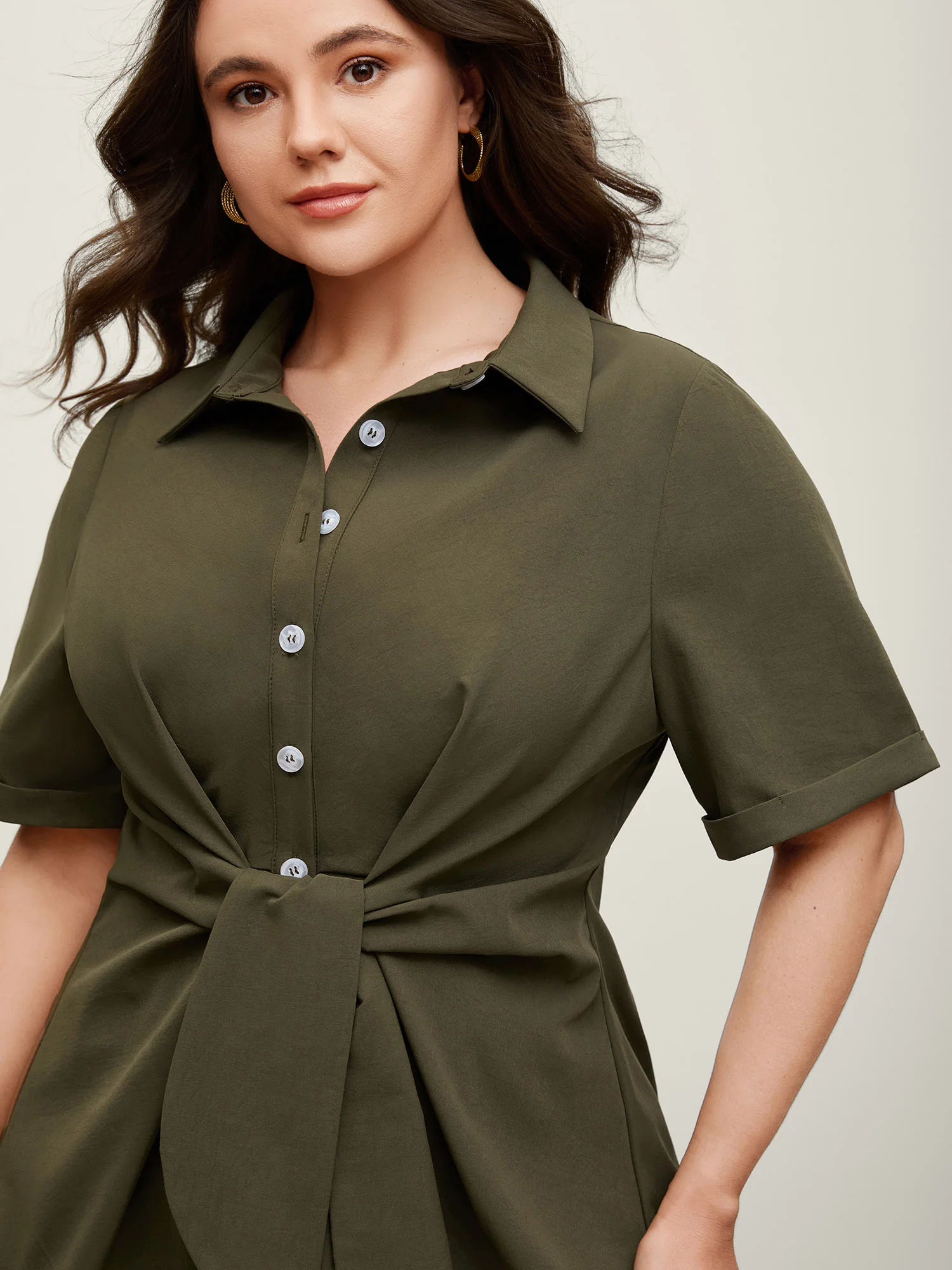 Knotted Front Asymmetrical Hem Blouse - Image 28