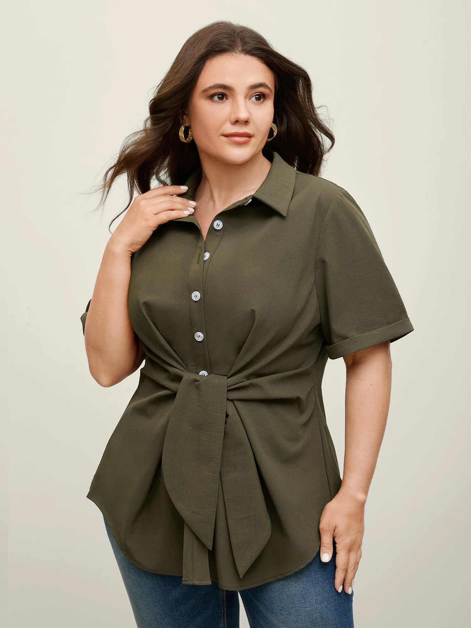 Knotted Front Asymmetrical Hem Blouse - Image 29