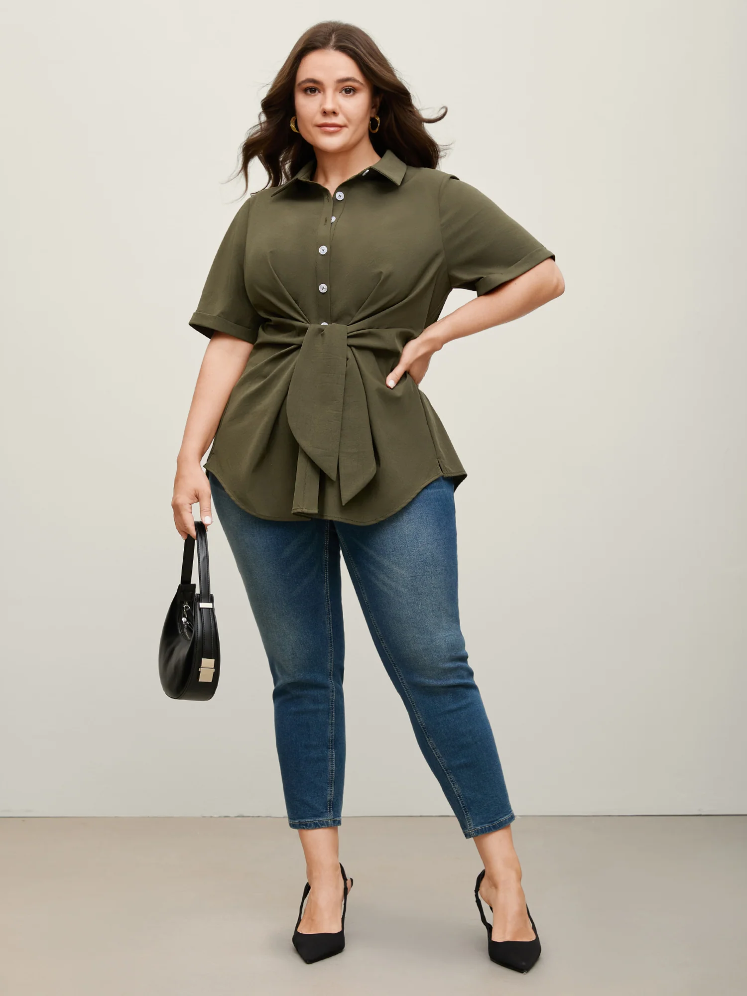 Knotted Front Asymmetrical Hem Blouse - Image 30