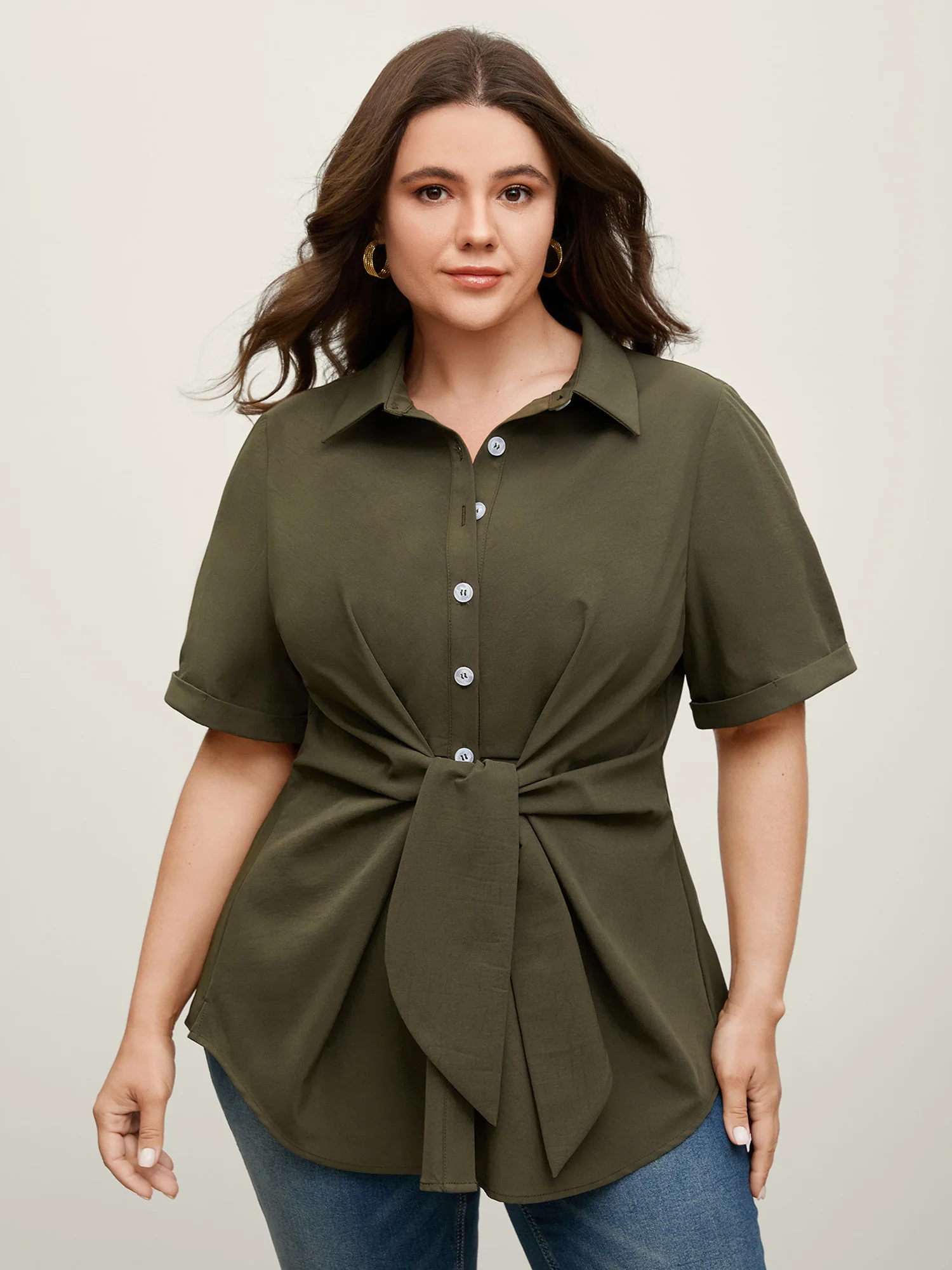 Knotted Front Asymmetrical Hem Blouse - Image 32