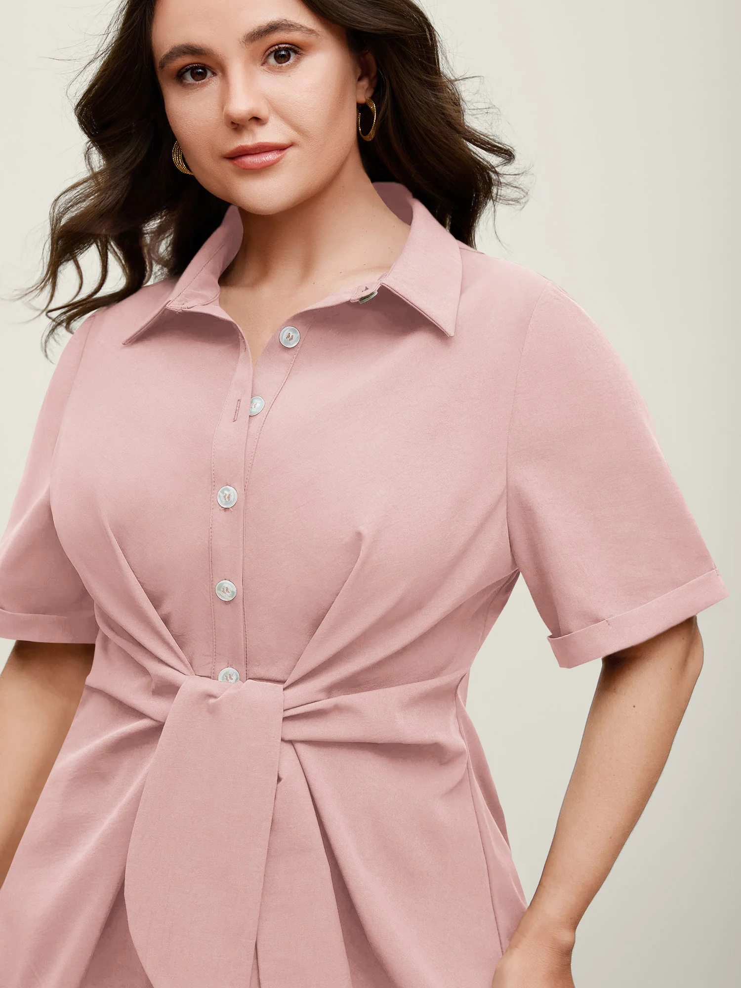 Knotted Front Asymmetrical Hem Blouse - Image 33