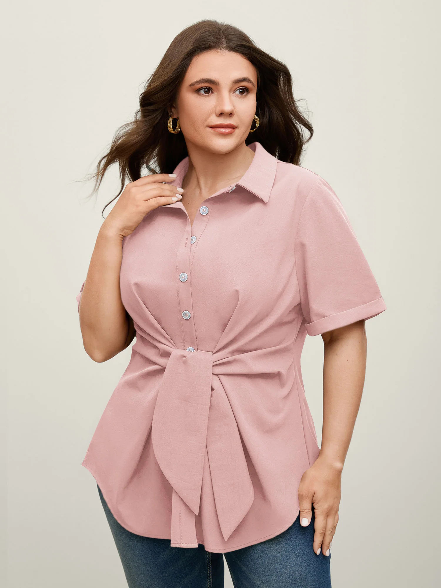 Knotted Front Asymmetrical Hem Blouse - Image 34