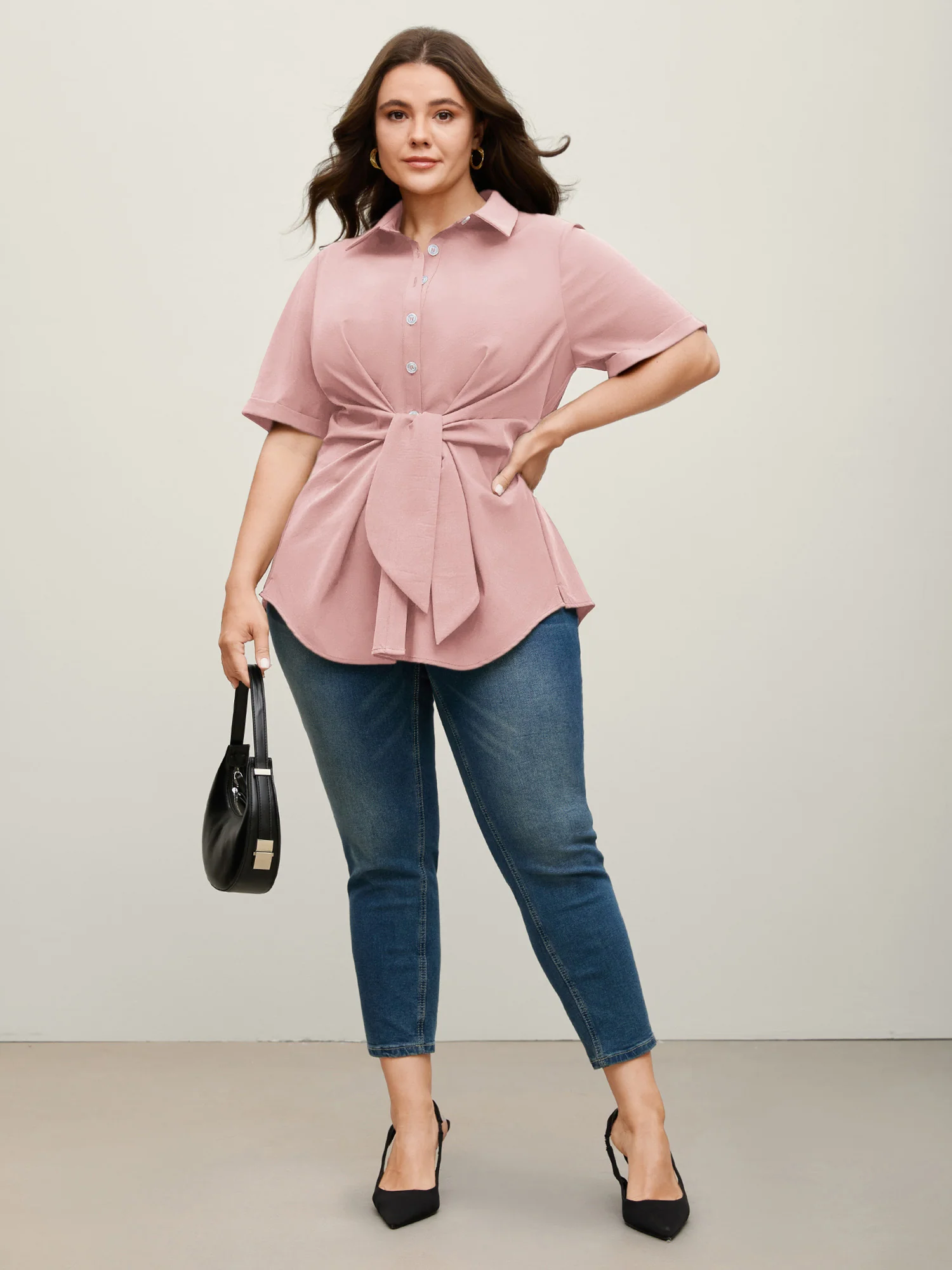 Knotted Front Asymmetrical Hem Blouse - Image 35
