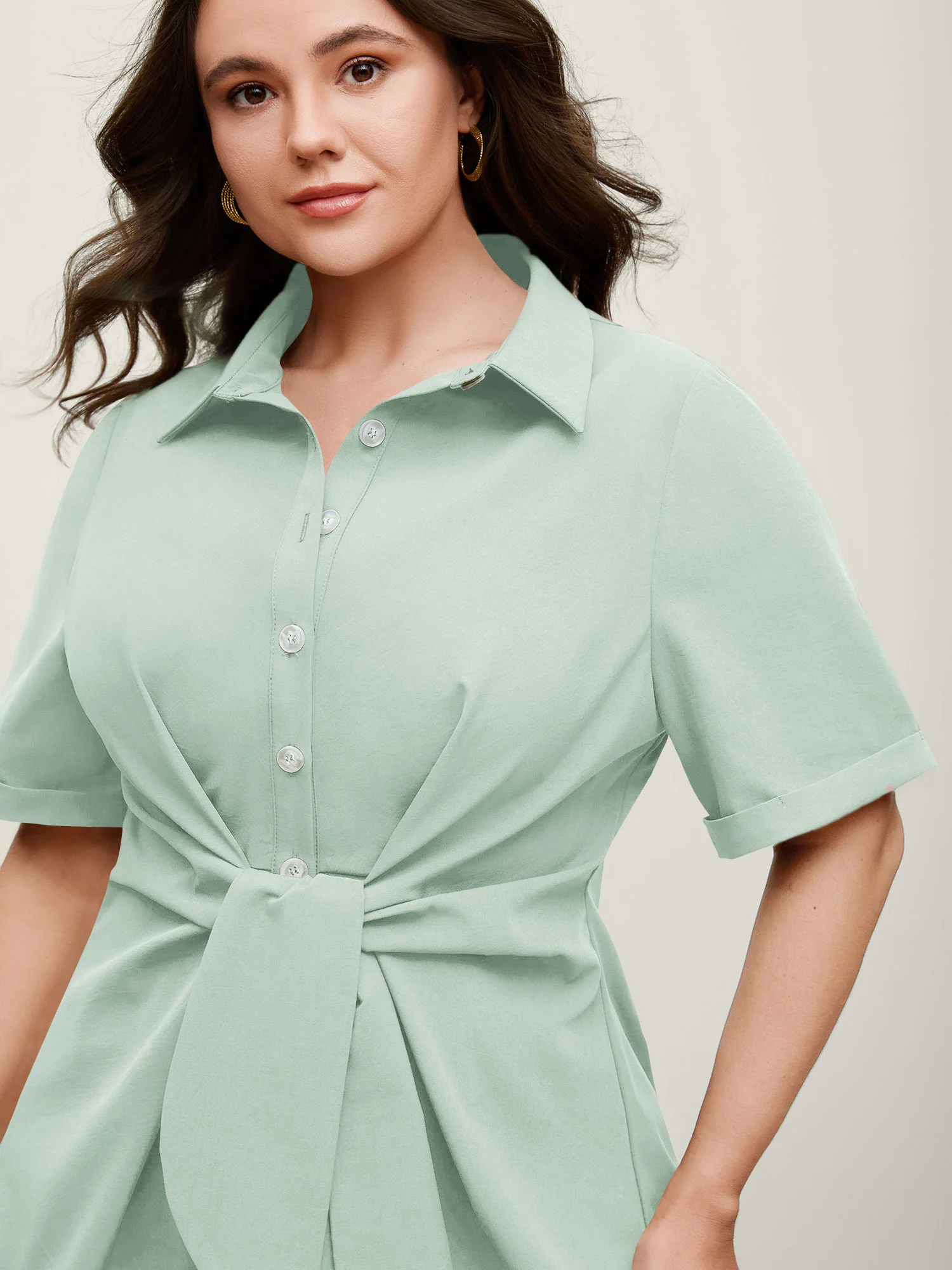 Knotted Front Asymmetrical Hem Blouse - Image 38