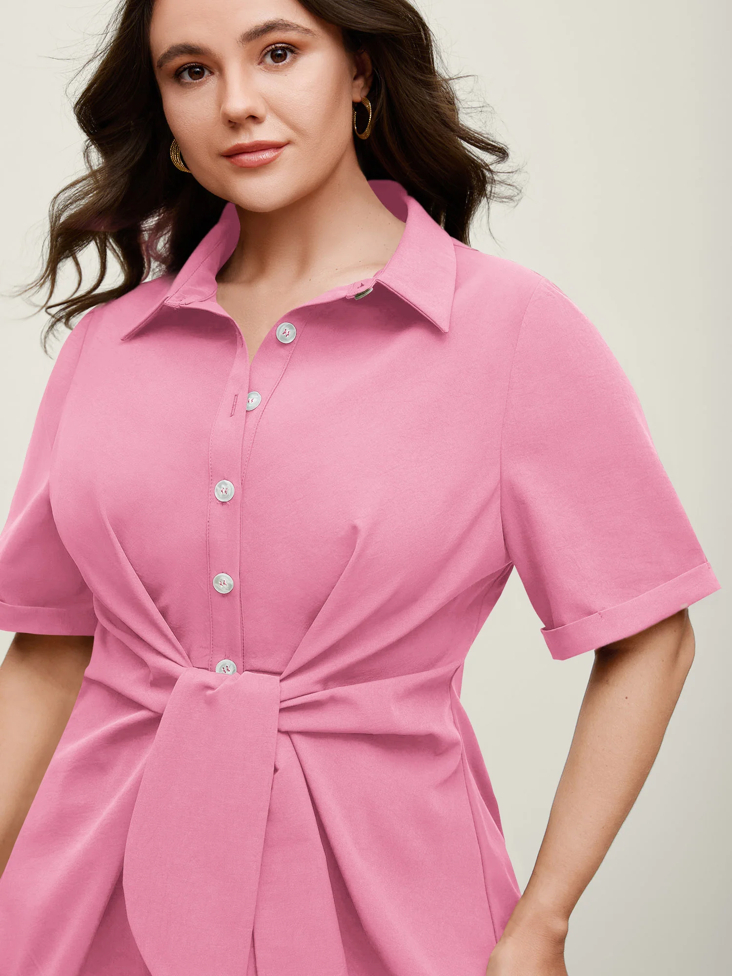 Knotted Front Asymmetrical Hem Blouse - Image 43