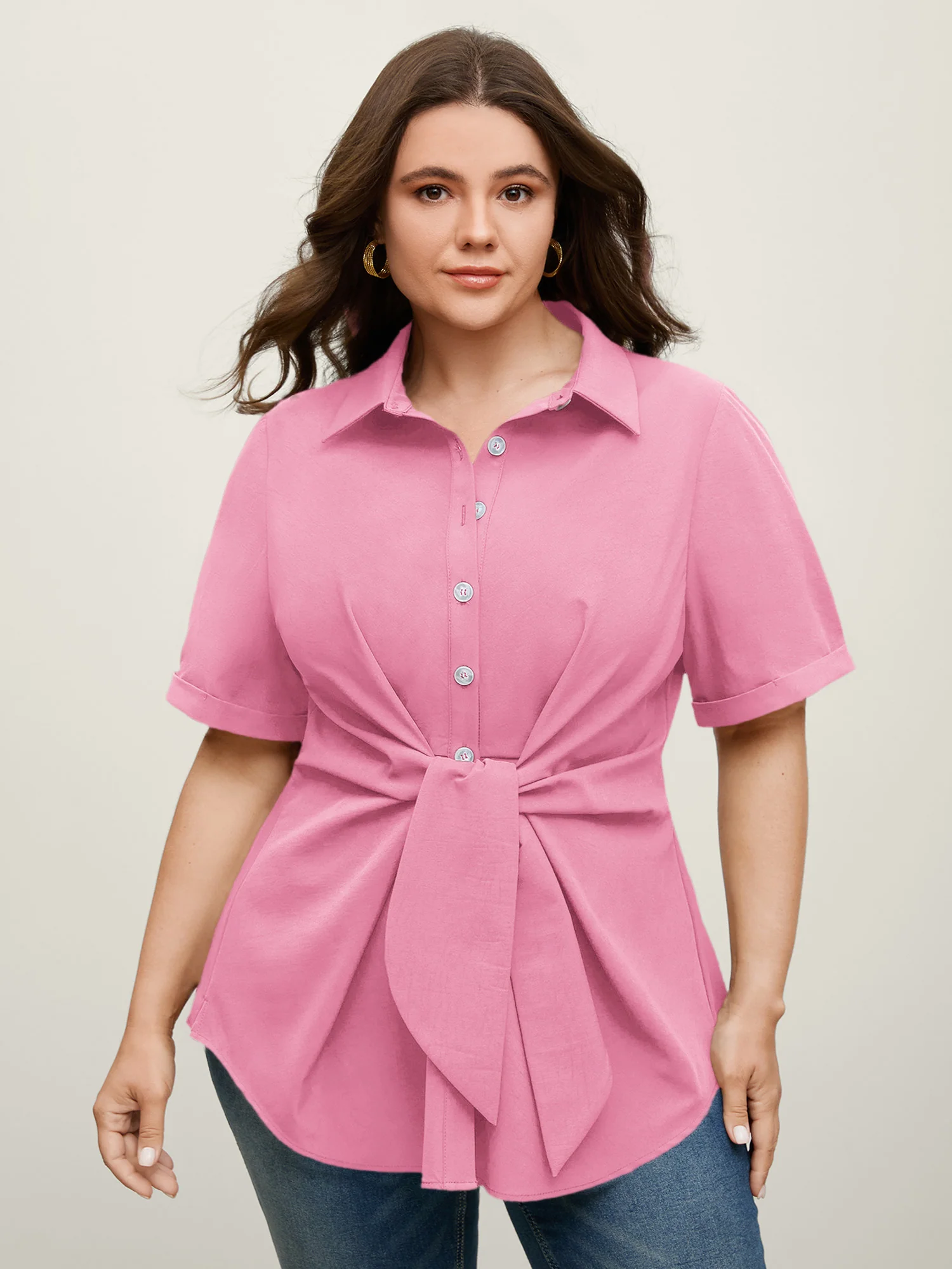 Knotted Front Asymmetrical Hem Blouse - Image 47