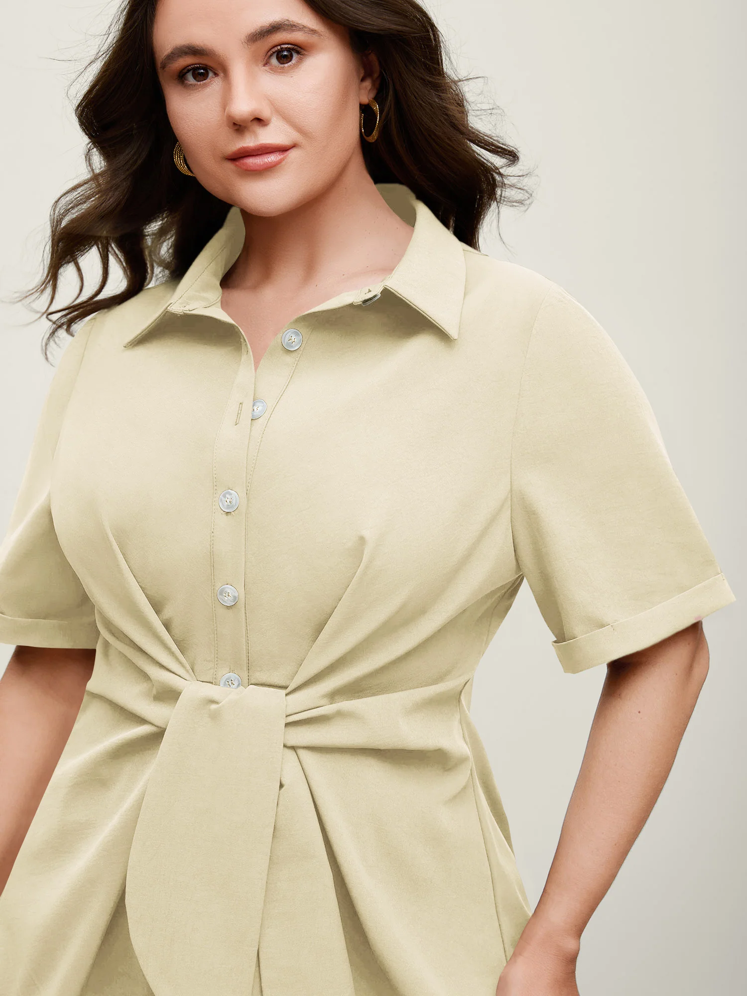 Knotted Front Asymmetrical Hem Blouse - Image 48