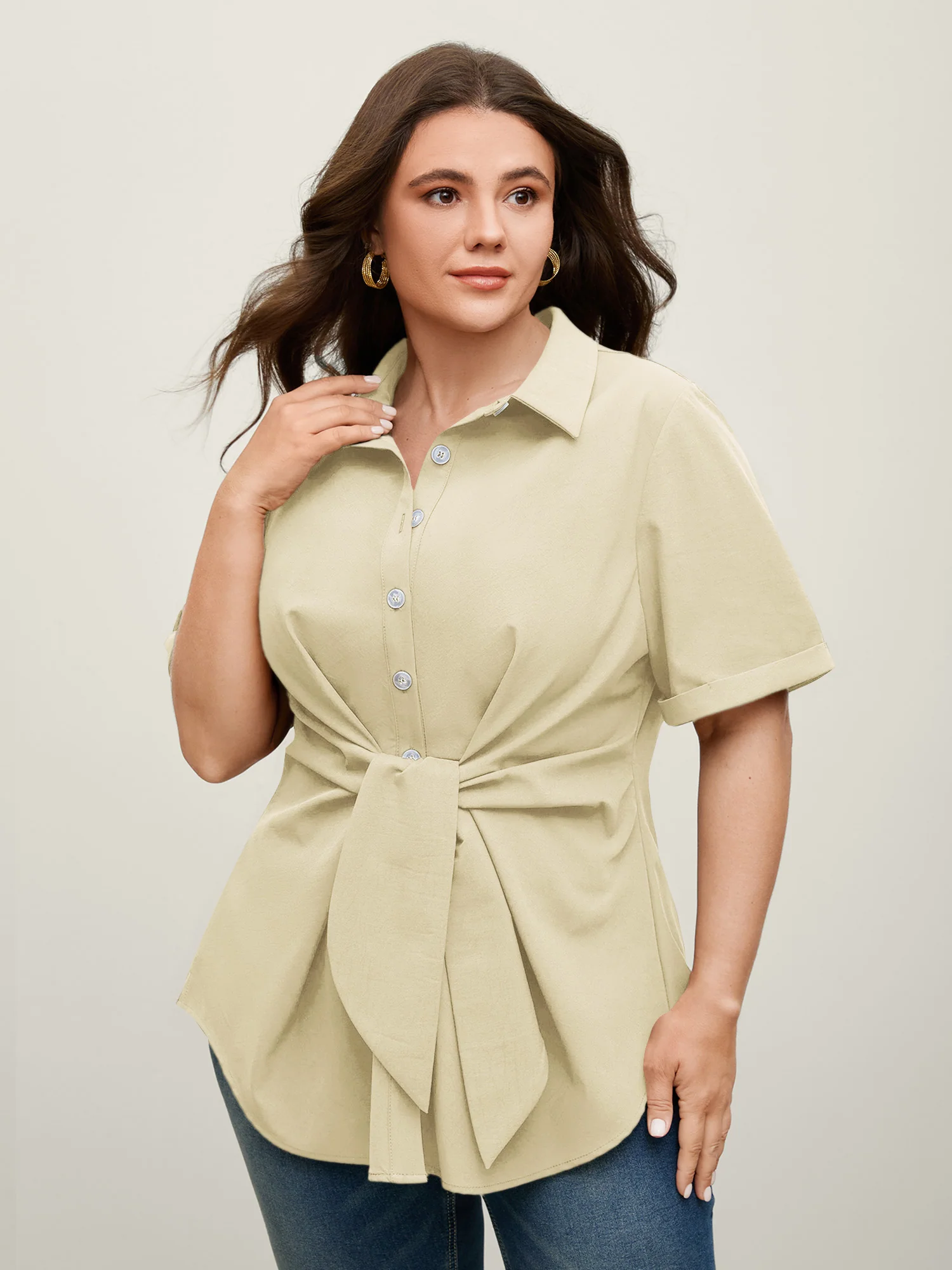 Knotted Front Asymmetrical Hem Blouse - Image 49