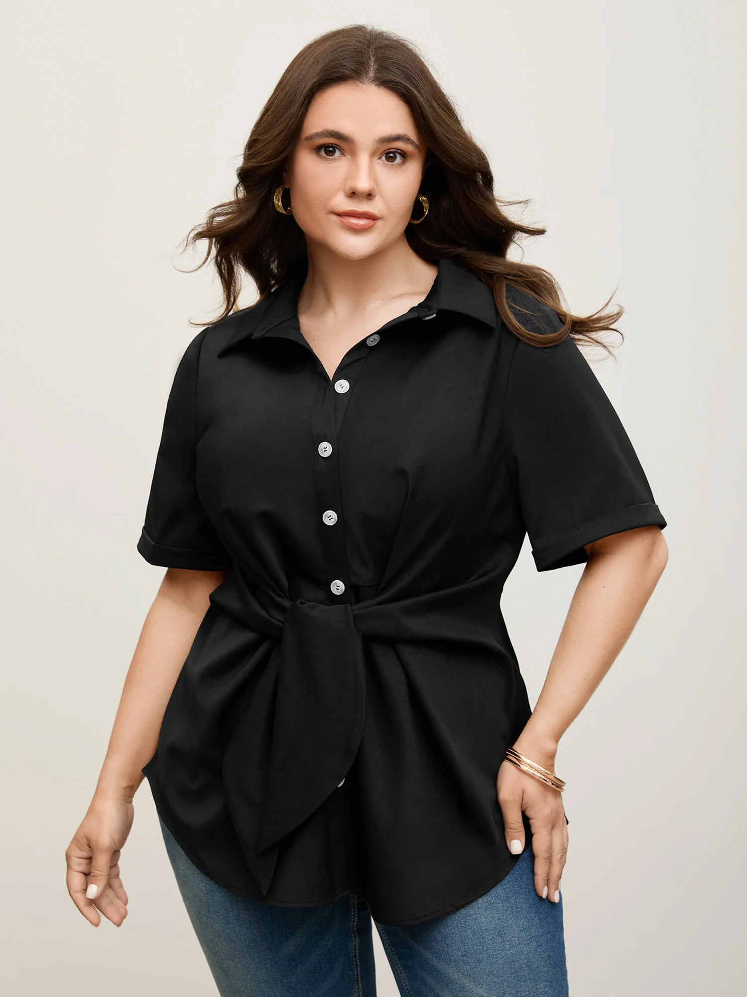 Knotted Front Asymmetrical Hem Blouse - Image 9