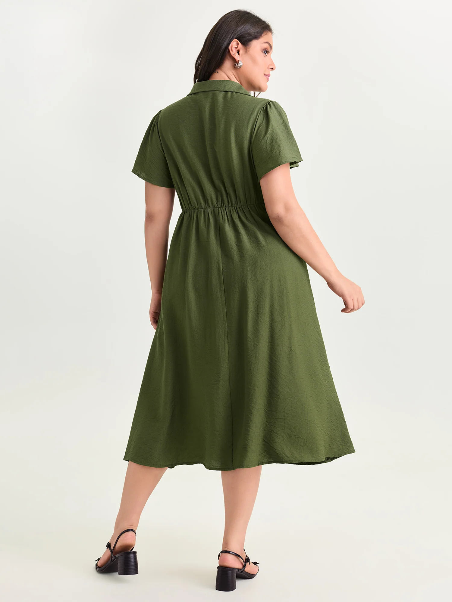 Knotted Front Collar Plain Midi Dress - Image 5