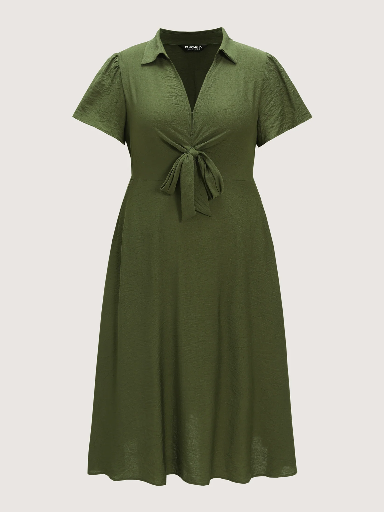 Knotted Front Collar Plain Midi Dress - Image 8