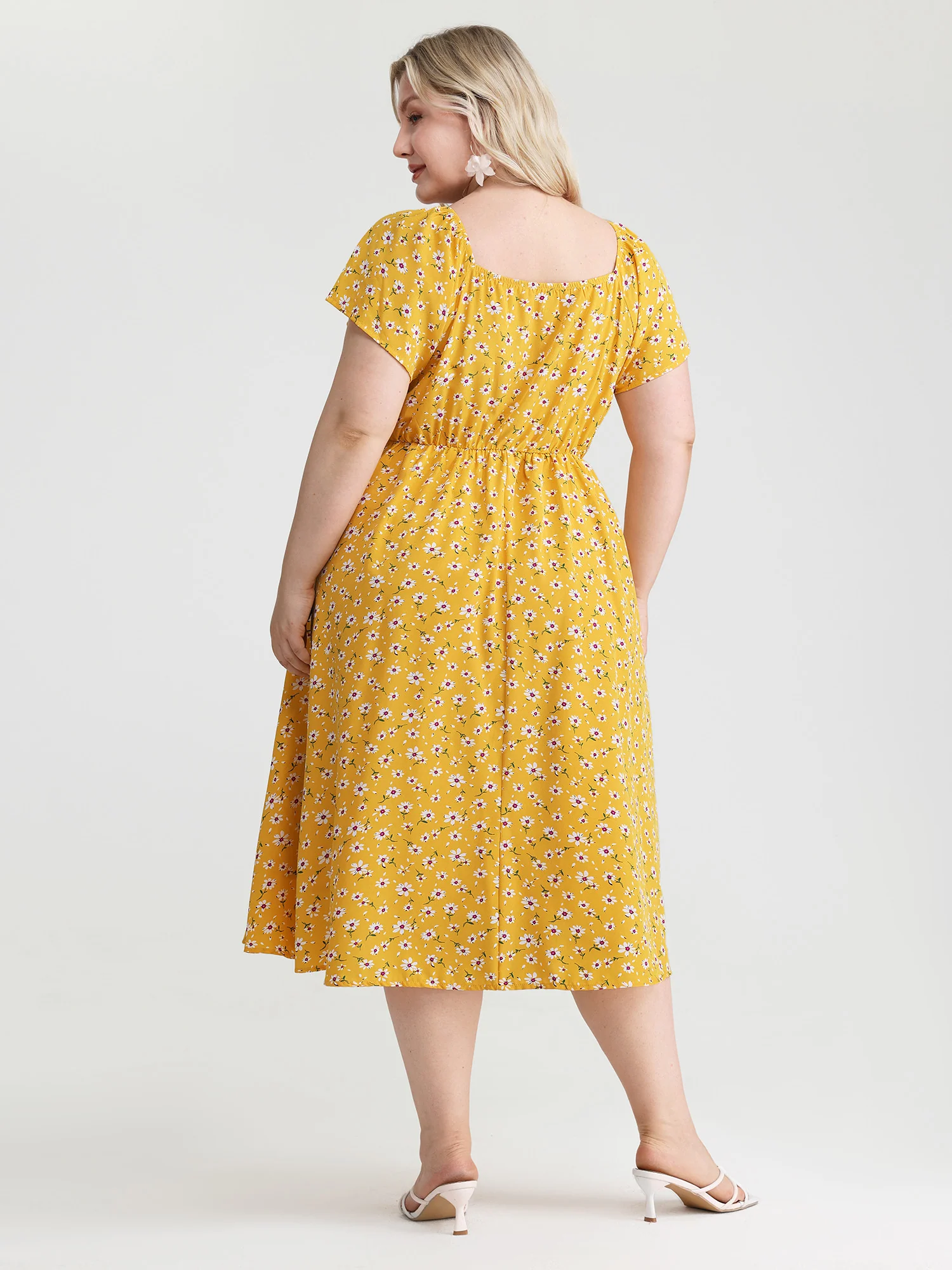 Knotted Front Daisy Floral Print Midi Dress - Image 4