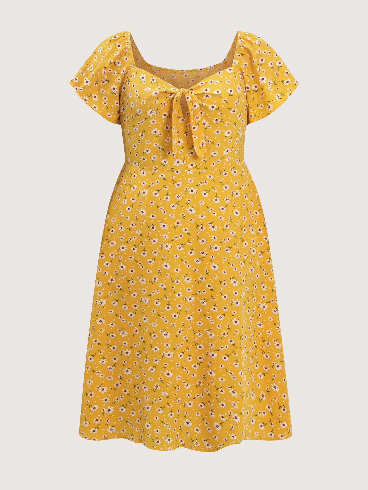 Knotted Front Daisy Floral Print Midi Dress - Image 8