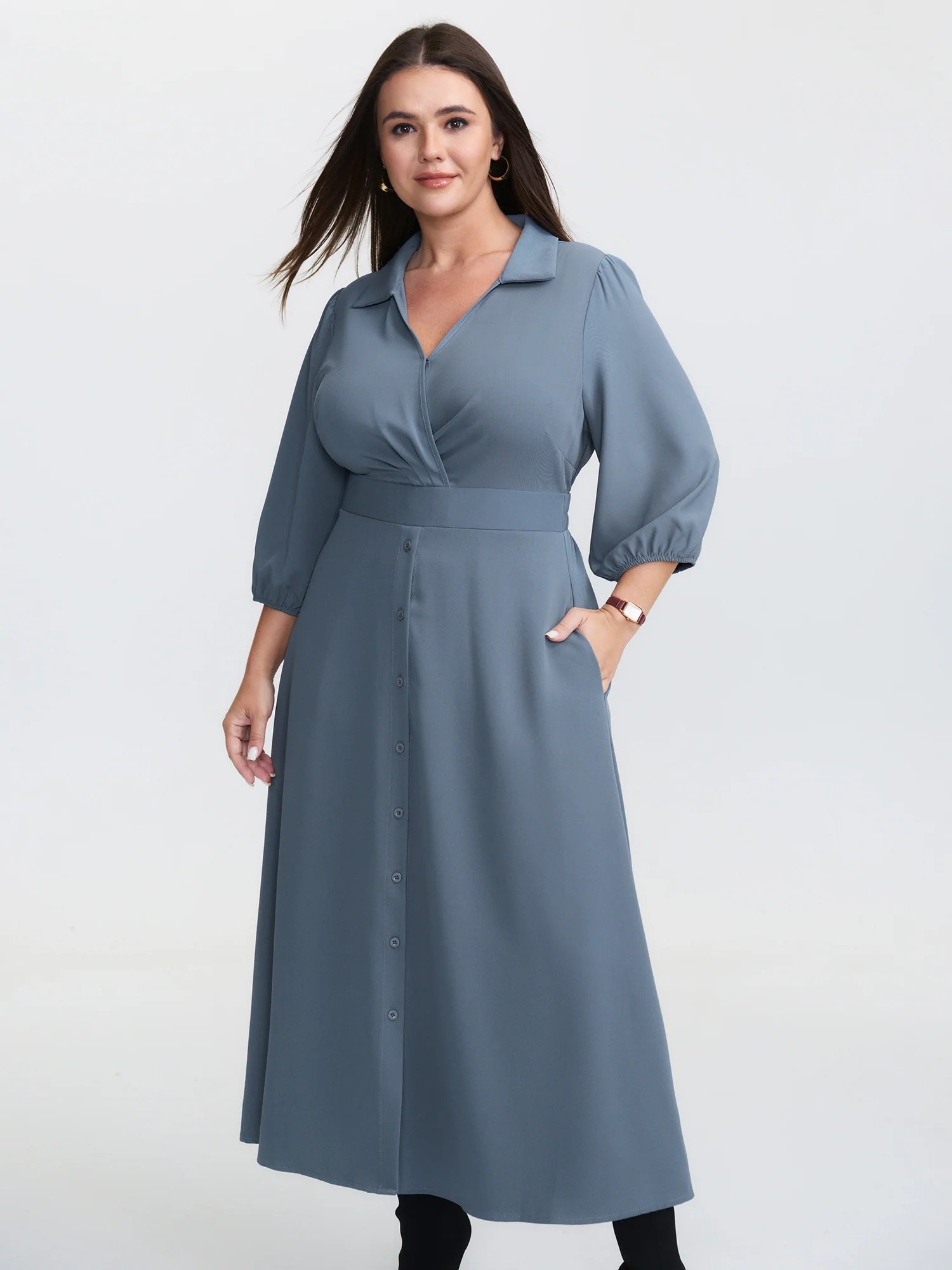 Knotted Front Placket Shirt Dress - Image 2
