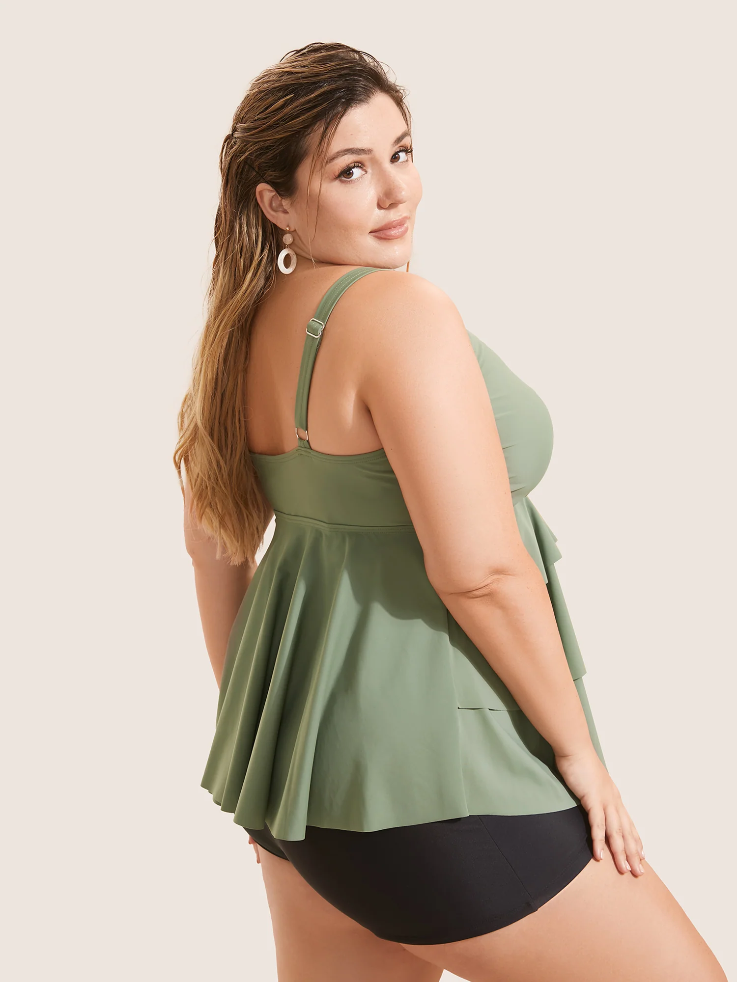 Knotted Front Ruffle Tiered Tankini Top - Image 2