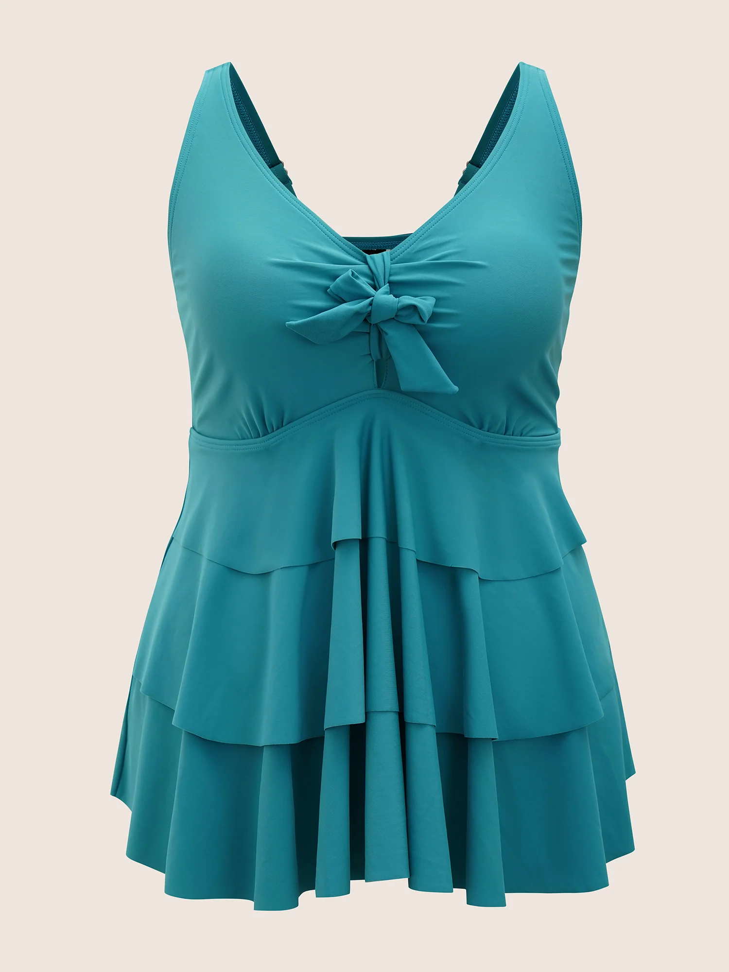 Knotted Front Ruffle Tiered Tankini Top - Image 23