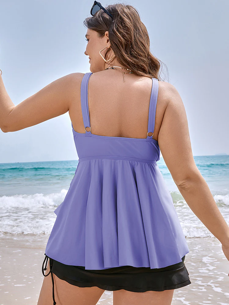Knotted Front Ruffle Tiered Tankini Top - Image 25