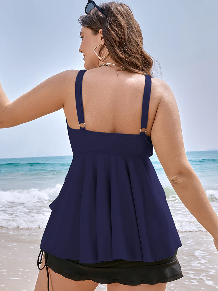 Knotted Front Ruffle Tiered Tankini Top - Image 29