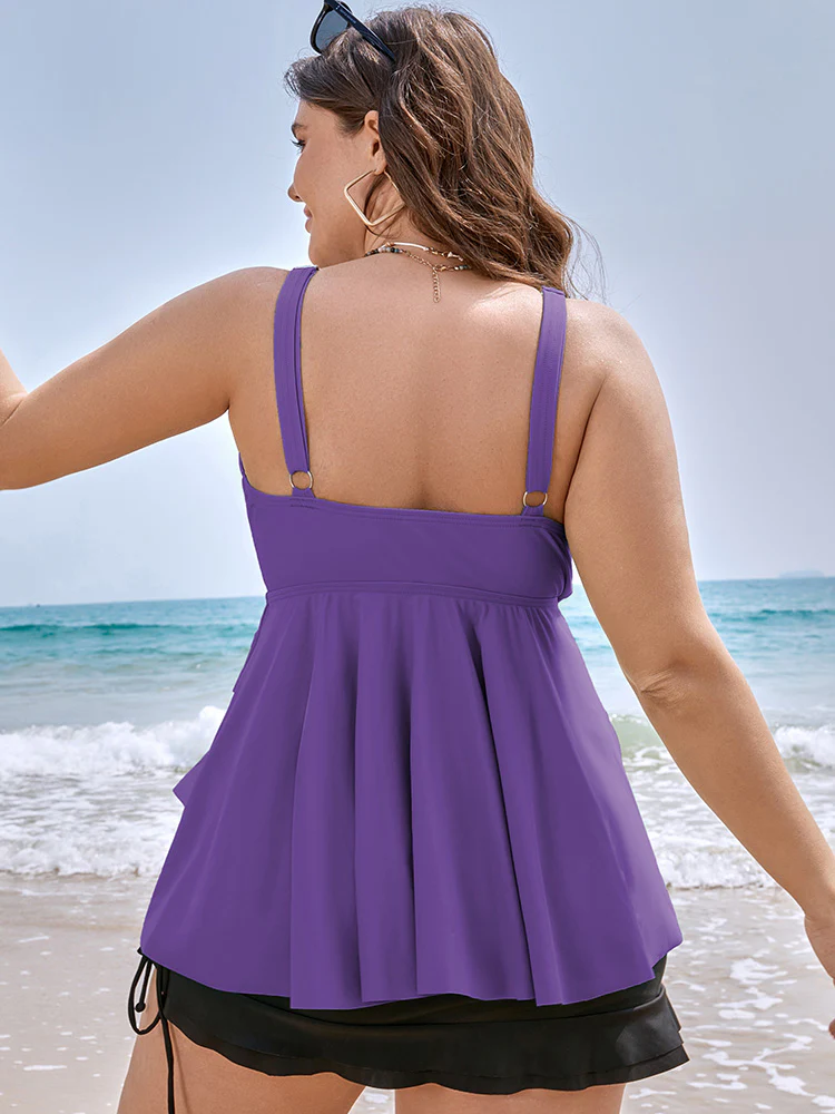 Knotted Front Ruffle Tiered Tankini Top - Image 39