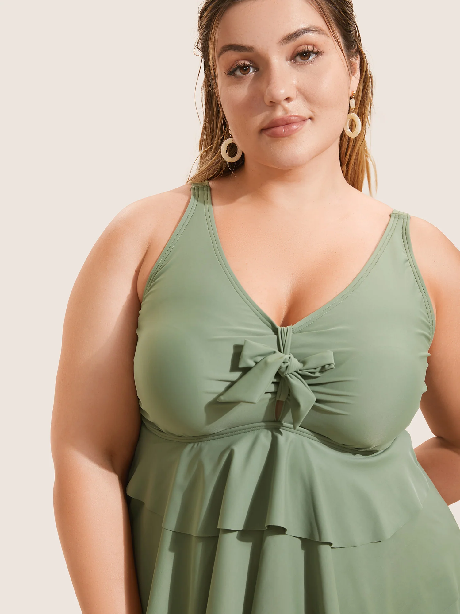 Knotted Front Ruffle Tiered Tankini Top - Image 4