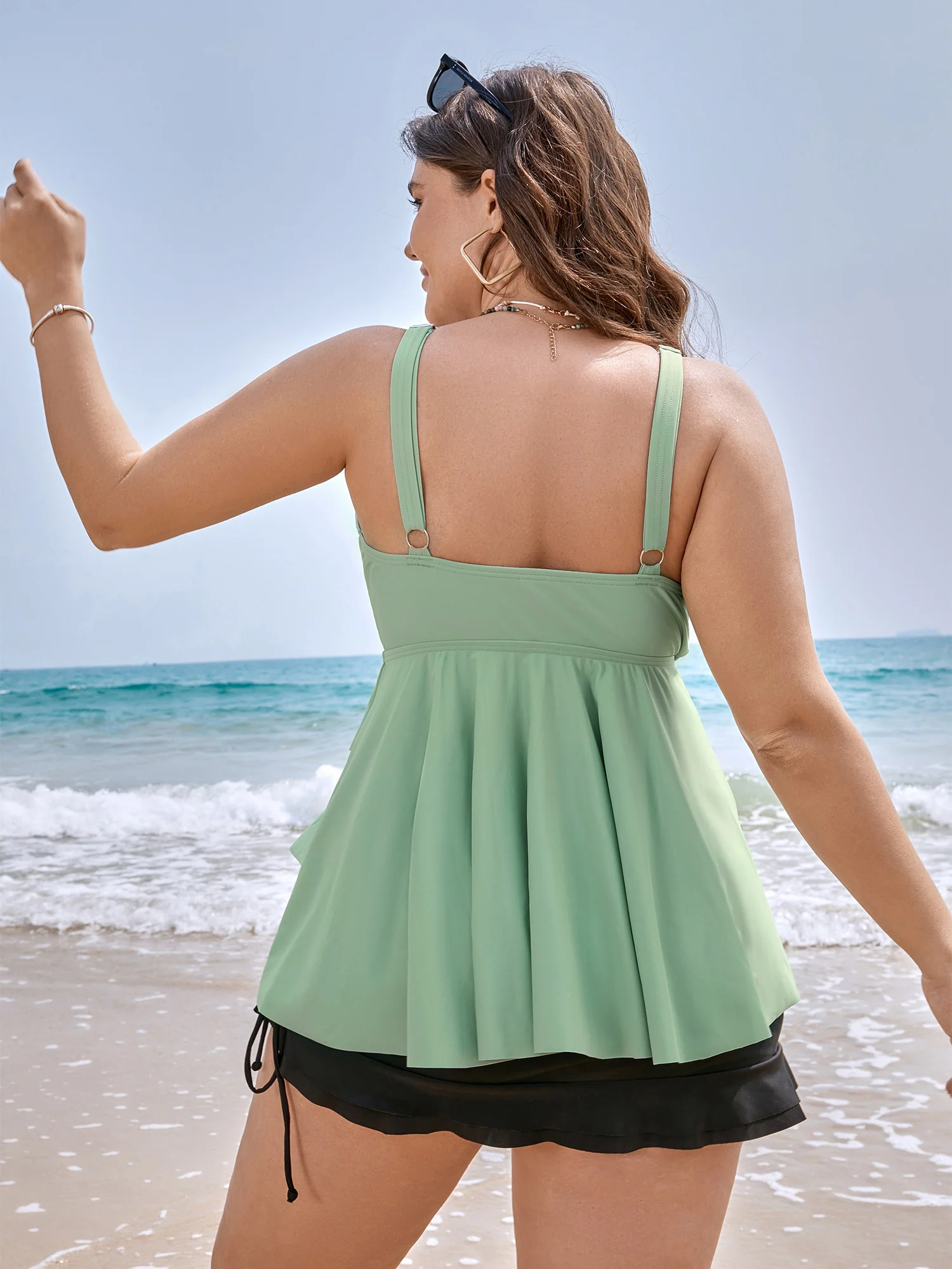 Knotted Front Ruffle Tiered Tankini Top - Image 9