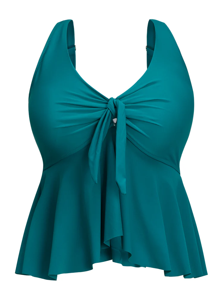 Knotted Front Ruffles Adjustable Straps Tankini Top - Image 7